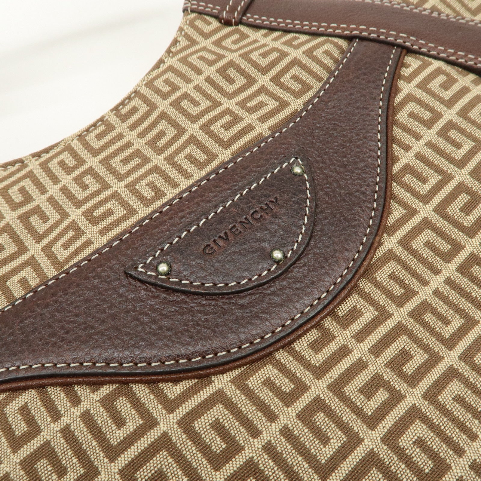 GIVENCHY 4G Logo Canvas Leather Hand Bag Shoulder Bag Beige Brown