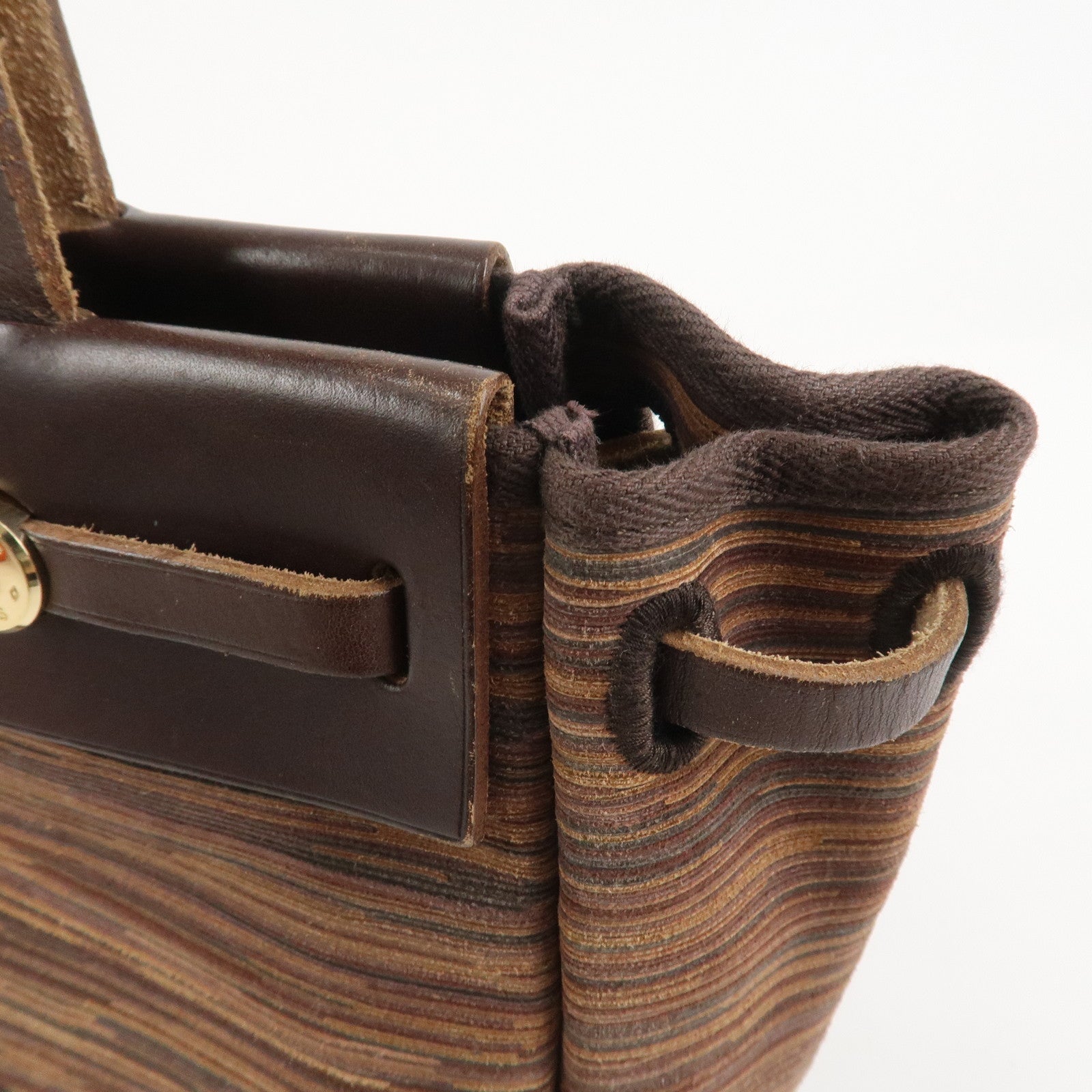 HERMES Cabas PM Airline Toile Officier Leather Shoulder Bag Brown