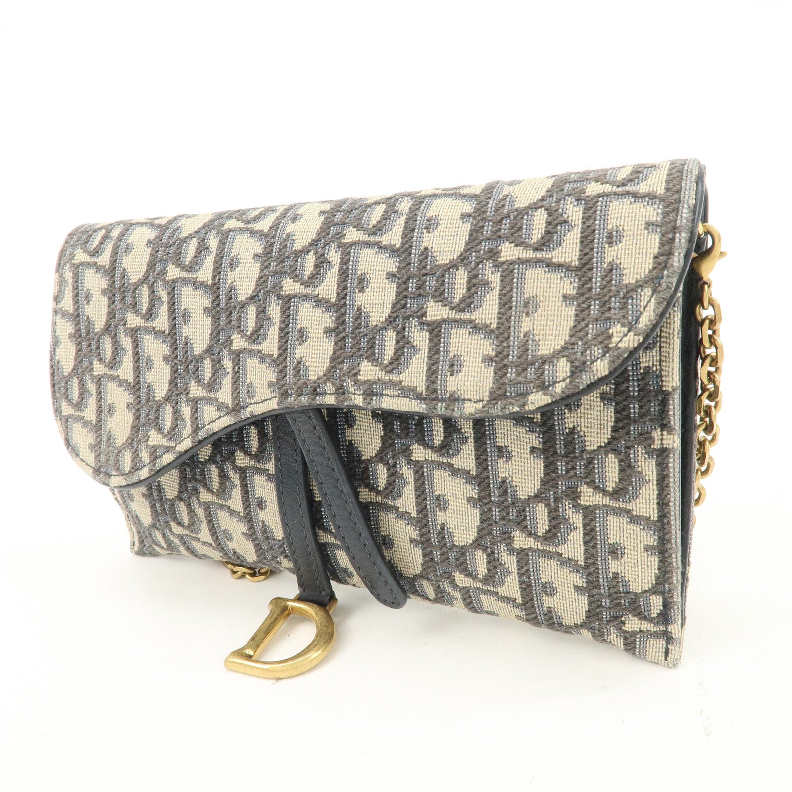 Christian Dior Jacquard Leather Saddle Small Chain Shoulder Wallet