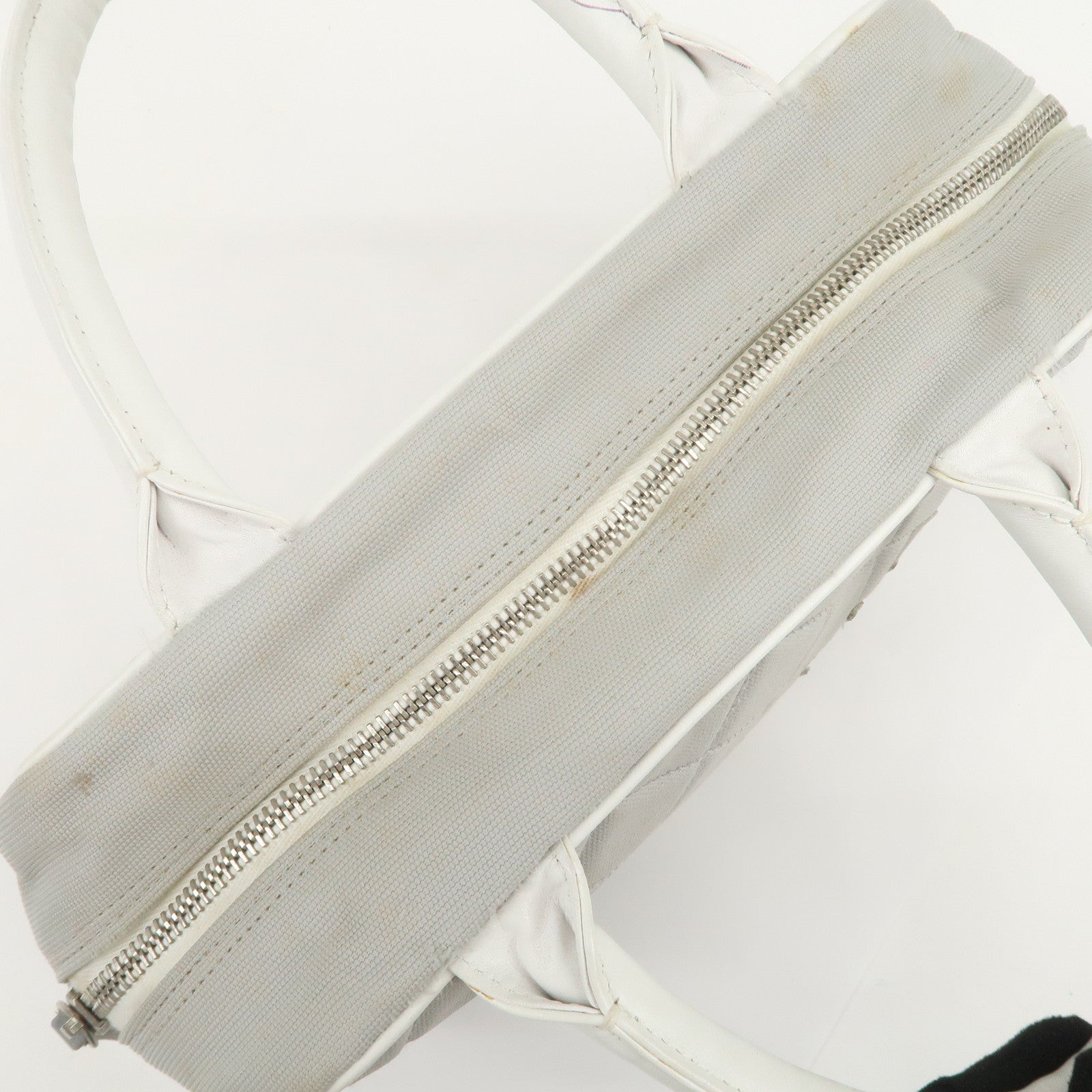 CHANEL Sport Line Canvas Leather Boston Bag Hand Bag Gray White