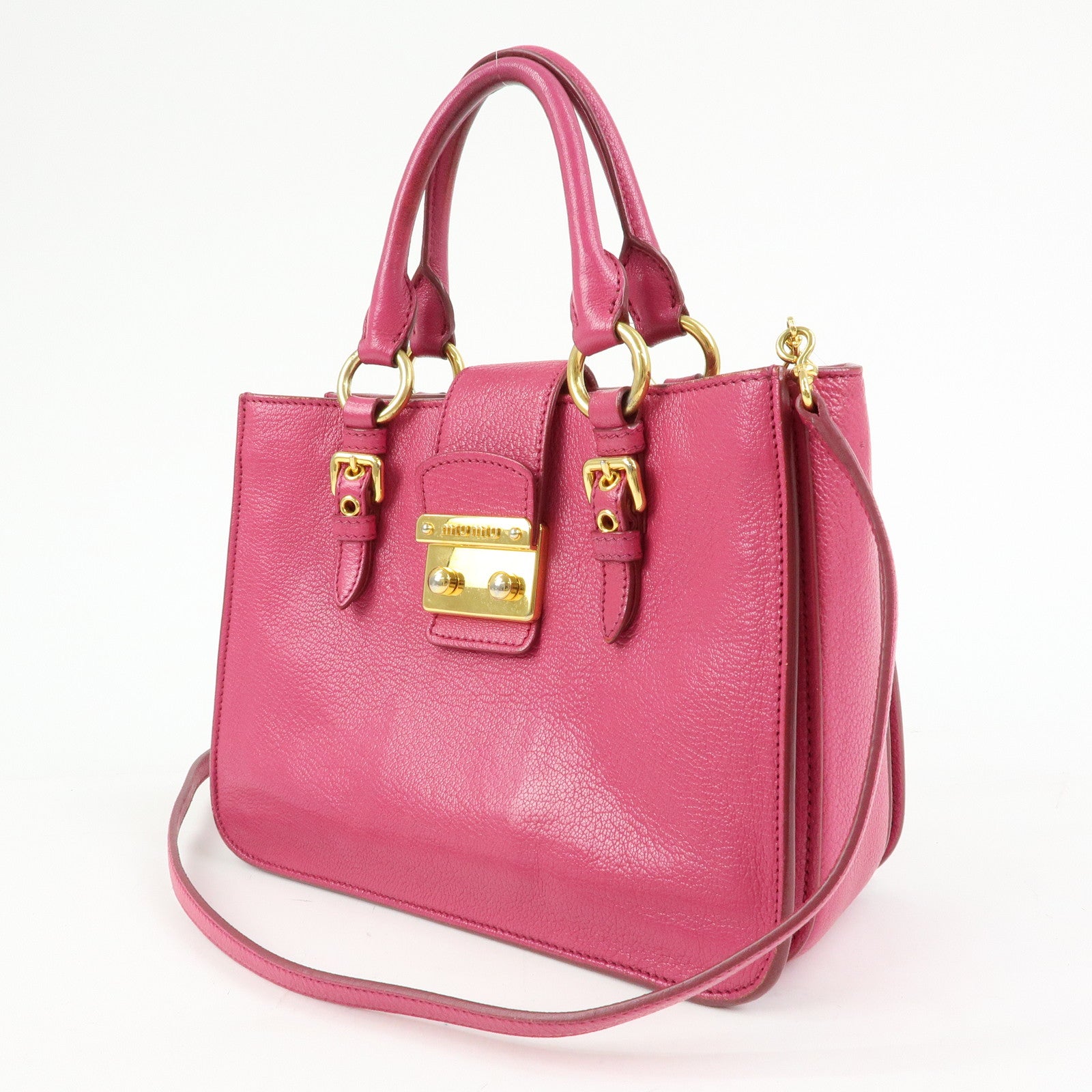 MIU MIU Madras Leather 2Way Bag Hand Bag Shoulder Bag Pink