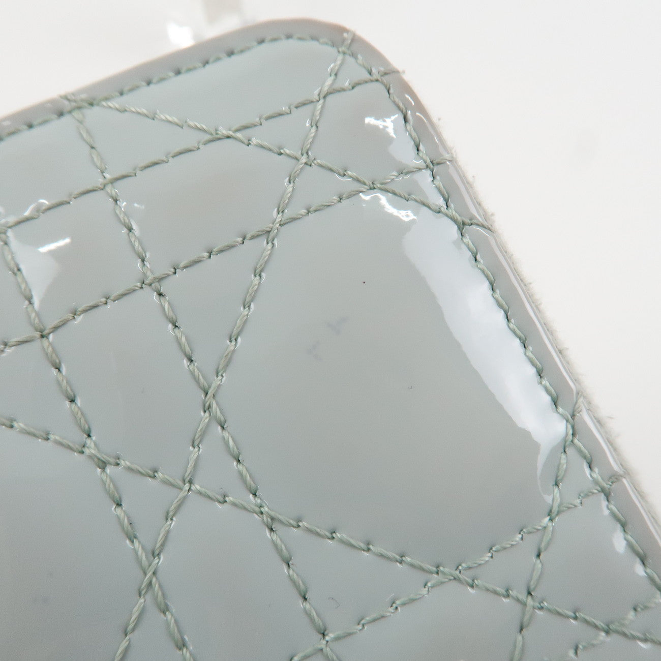 Christian Dior Cannage Patent Leather Zippy Long Wallet Light Blue Used