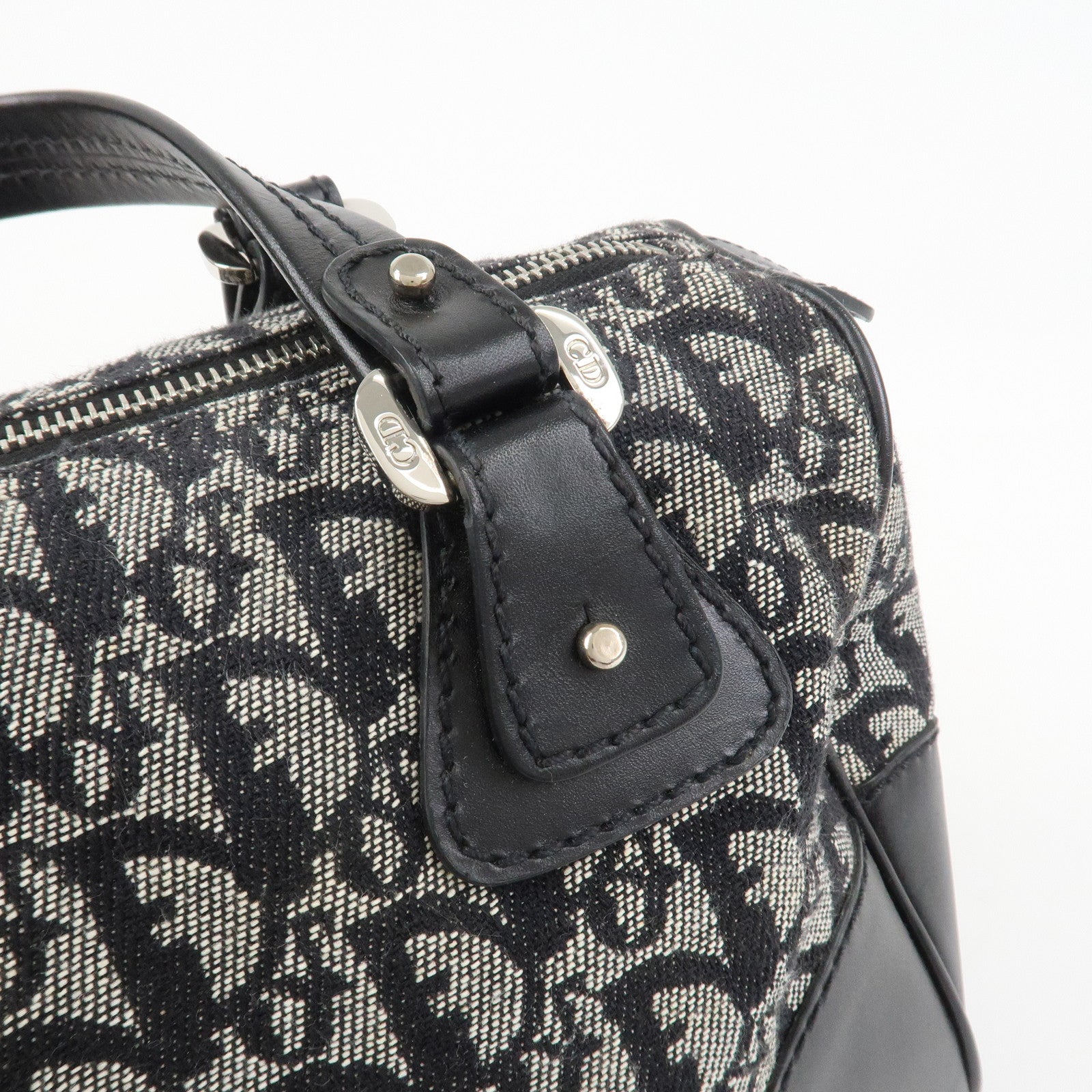 Christian Dior Trotter Canvas Leather Mini Boston Hand Bag Black