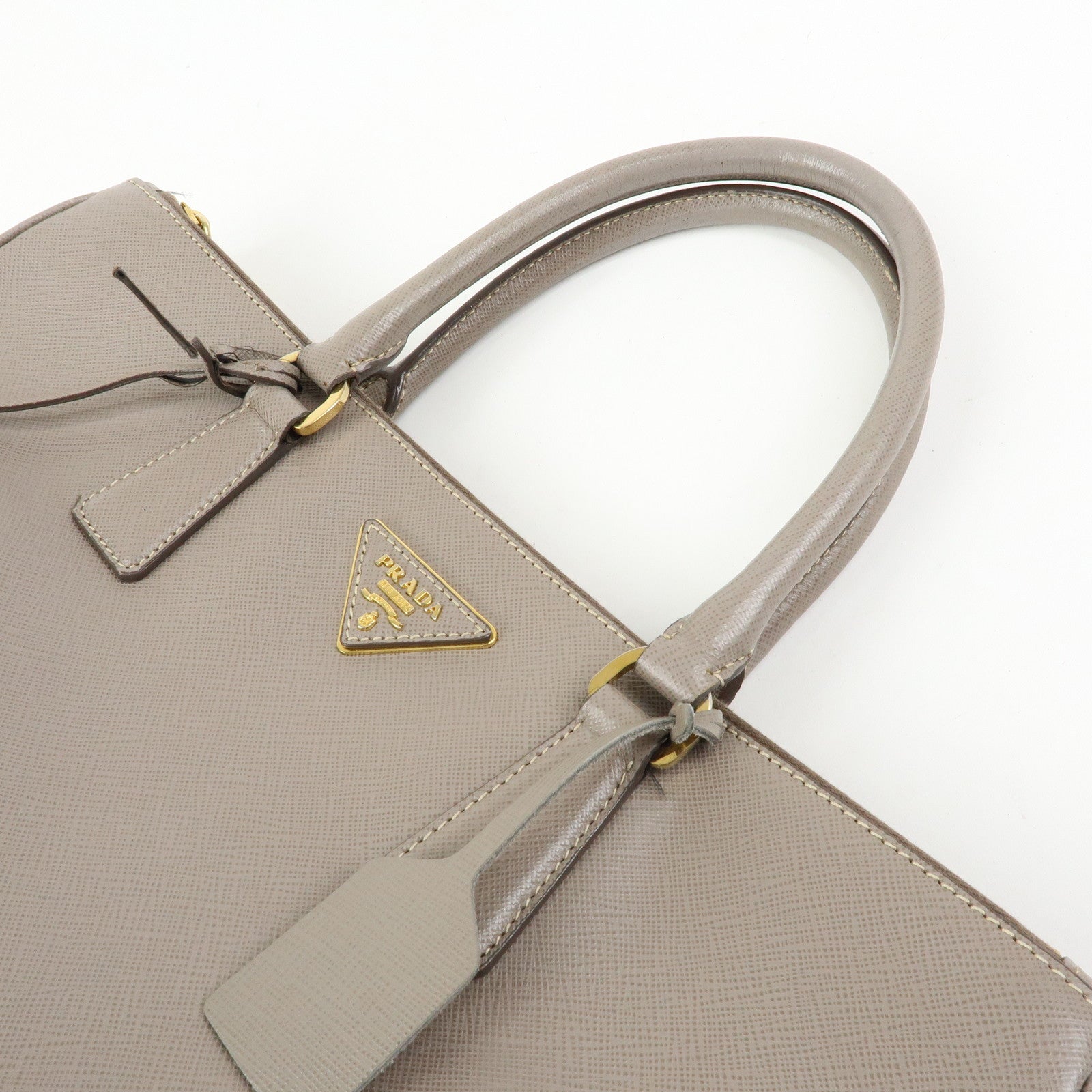 PRADA Triangle Logo Galleria Saffiano Leather Tote Hand Bag Gray