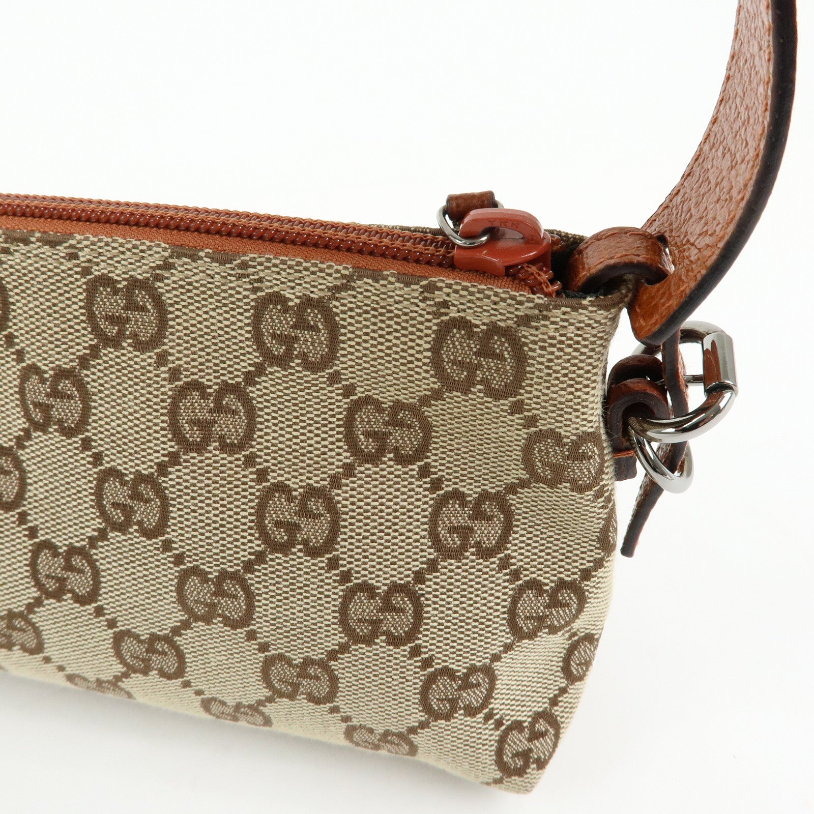 GUCCI GG Canvas Leather Mini Hand Bag Pouch Beige Brown 103399