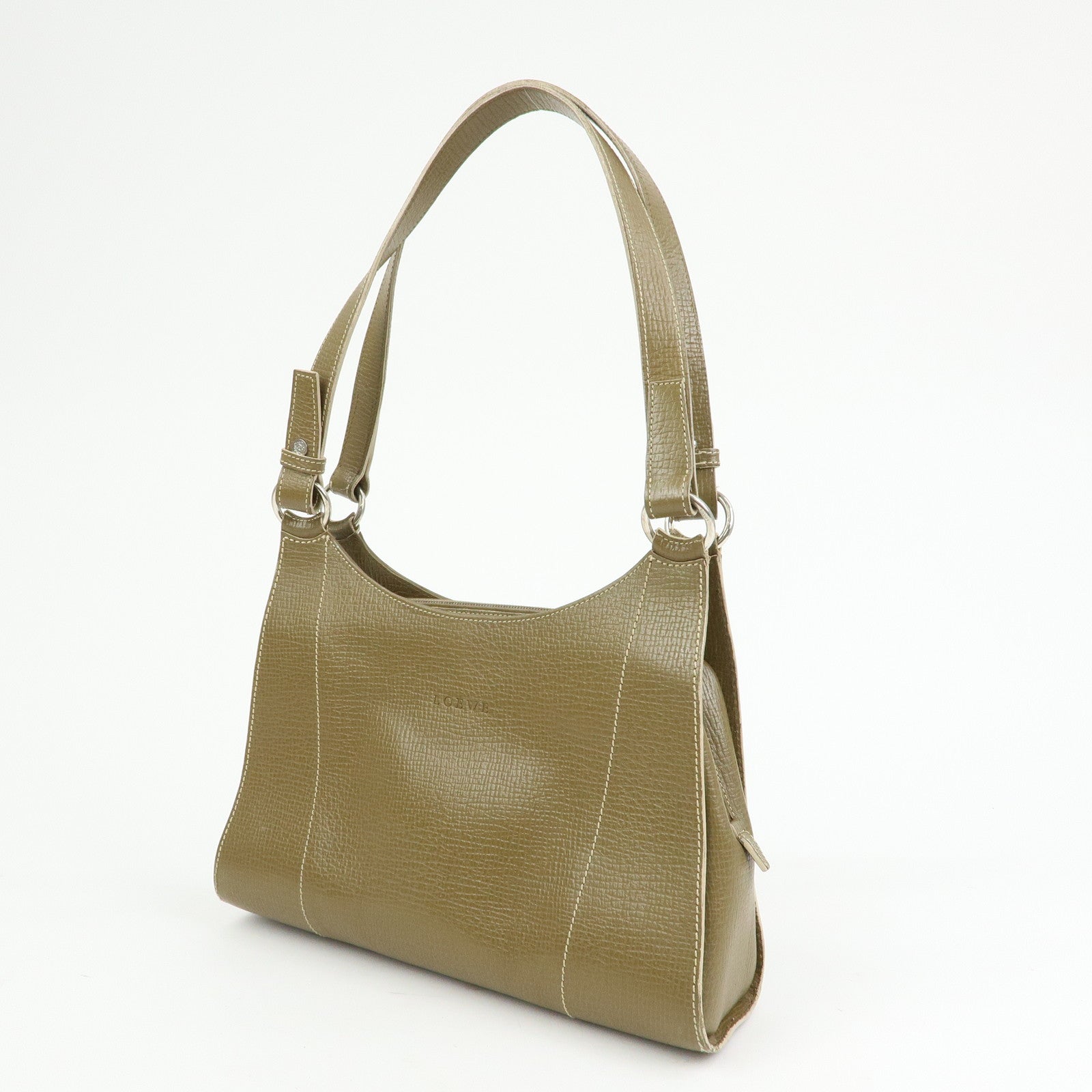 LOEWE Logo Leather Shoulder Bag Hand Bag Khaki
