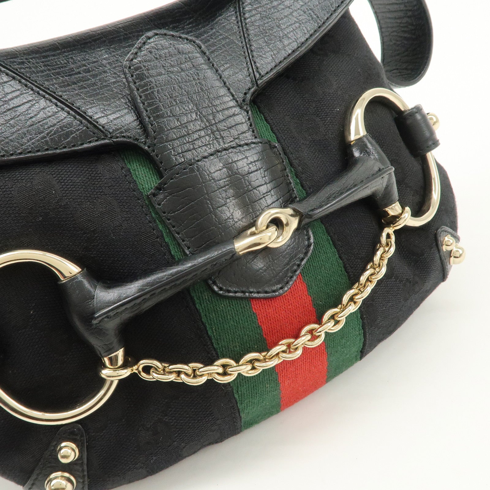 GUCCI Horsebit Sherry GG Canvas Leather Shoulder Bag 131094