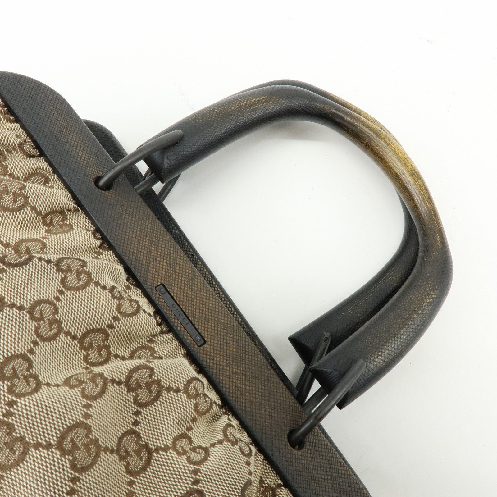 GUCCI GG Monogram Canvas Wood Handle Hand Bag Brown 112683