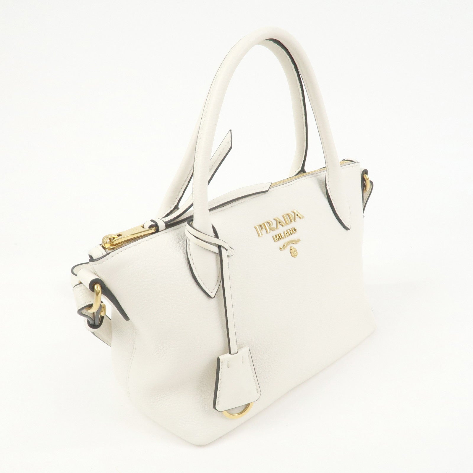 PRADA Vitello Daino Leather 2Way Bag Hand Shoulder Bag White 1BA111
