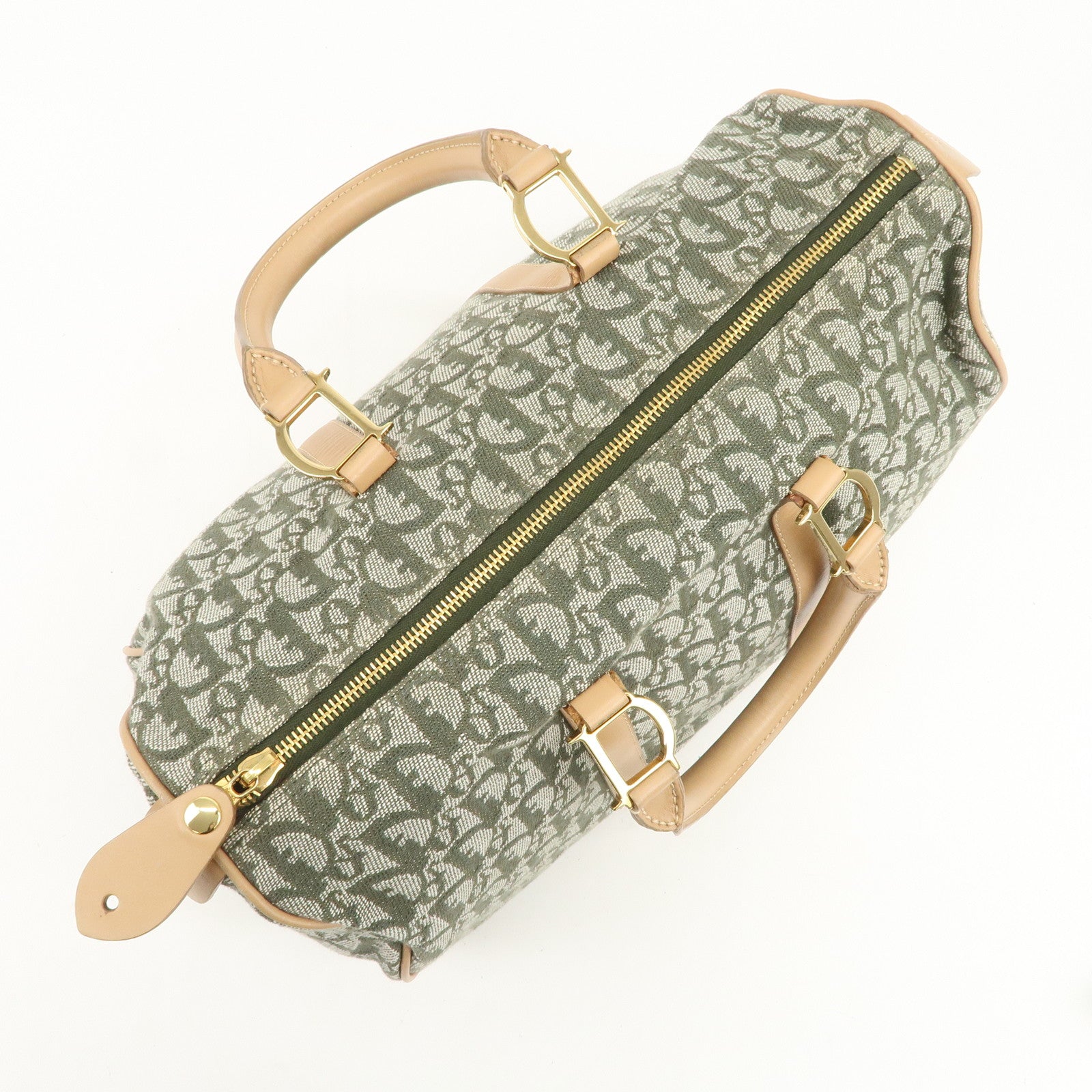 Christian Dior Trotter Canvas Leather Boston Bag Hand Bag Khaki