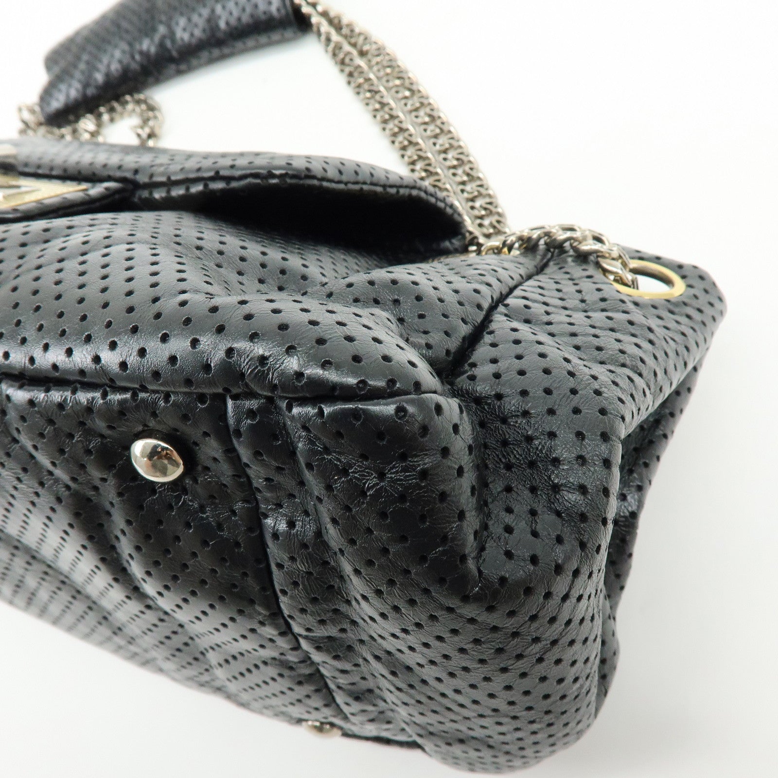 CHANEL 2.55 Punching Calf Leather Chain Shoulder Bag Black