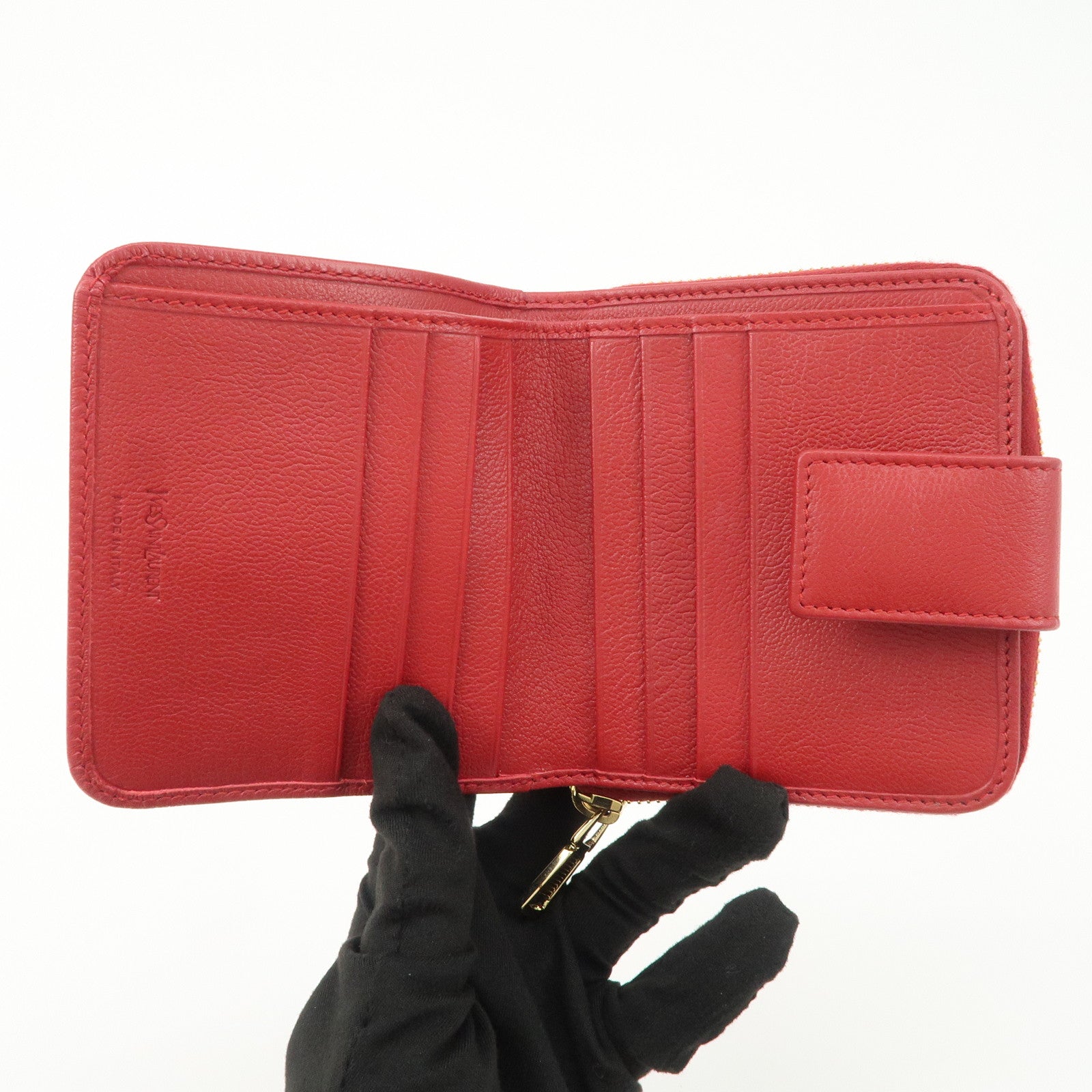 SAINT LAURENT Leather Compact Bi-fold Wallet Red