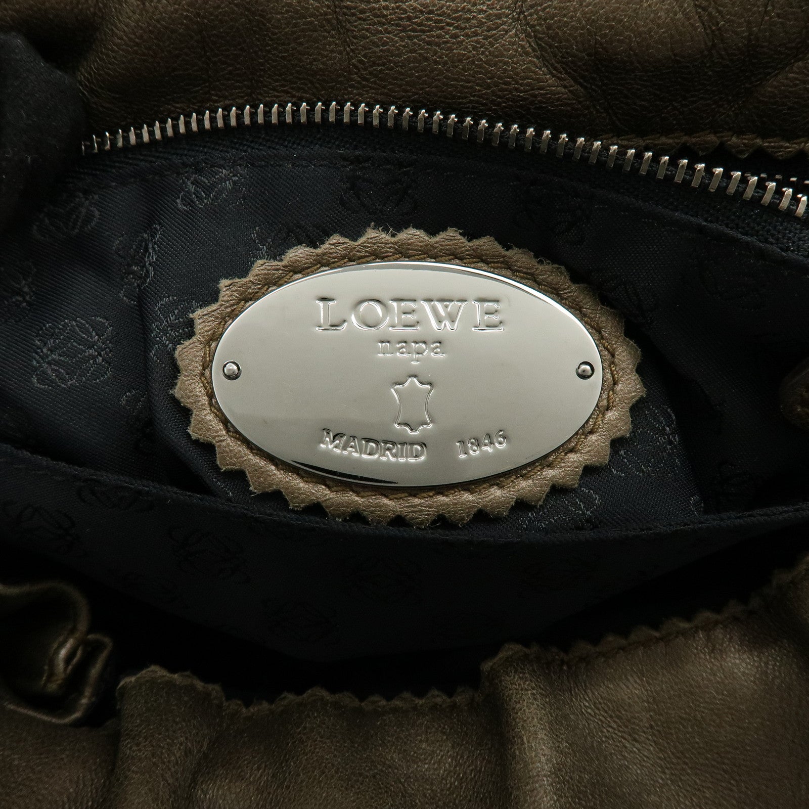 LOEWE Anagram Nappa Leather Drawstring Fringe Shoulder Bag Brown