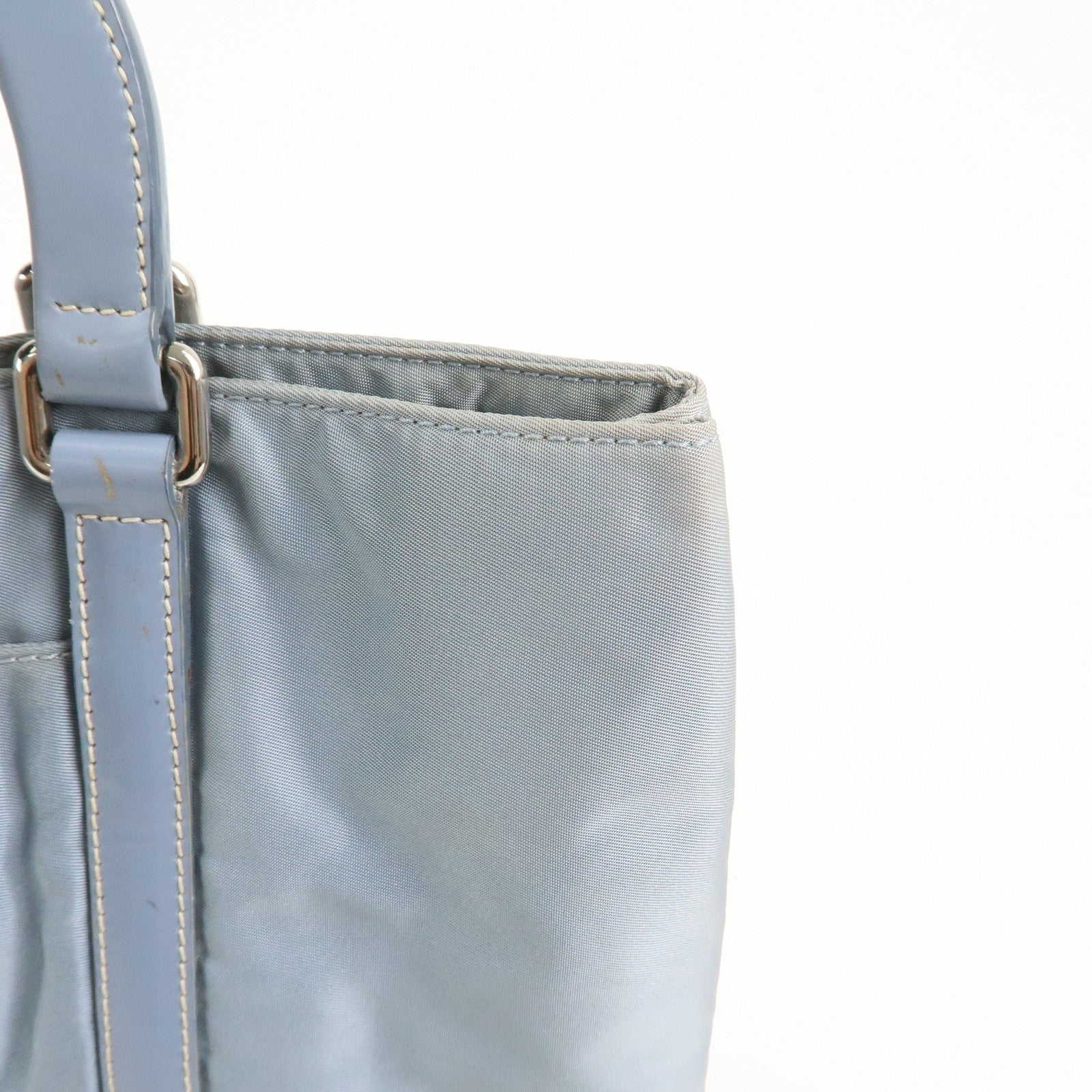 PRADA Triangle Logo Nylon Leather Hand Bag Light Blue