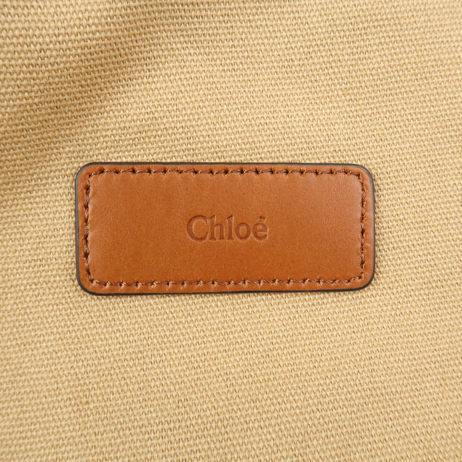 Chloe Logo 2Way Canvas Leather Shoulder Bag Crossbody Bag Beige