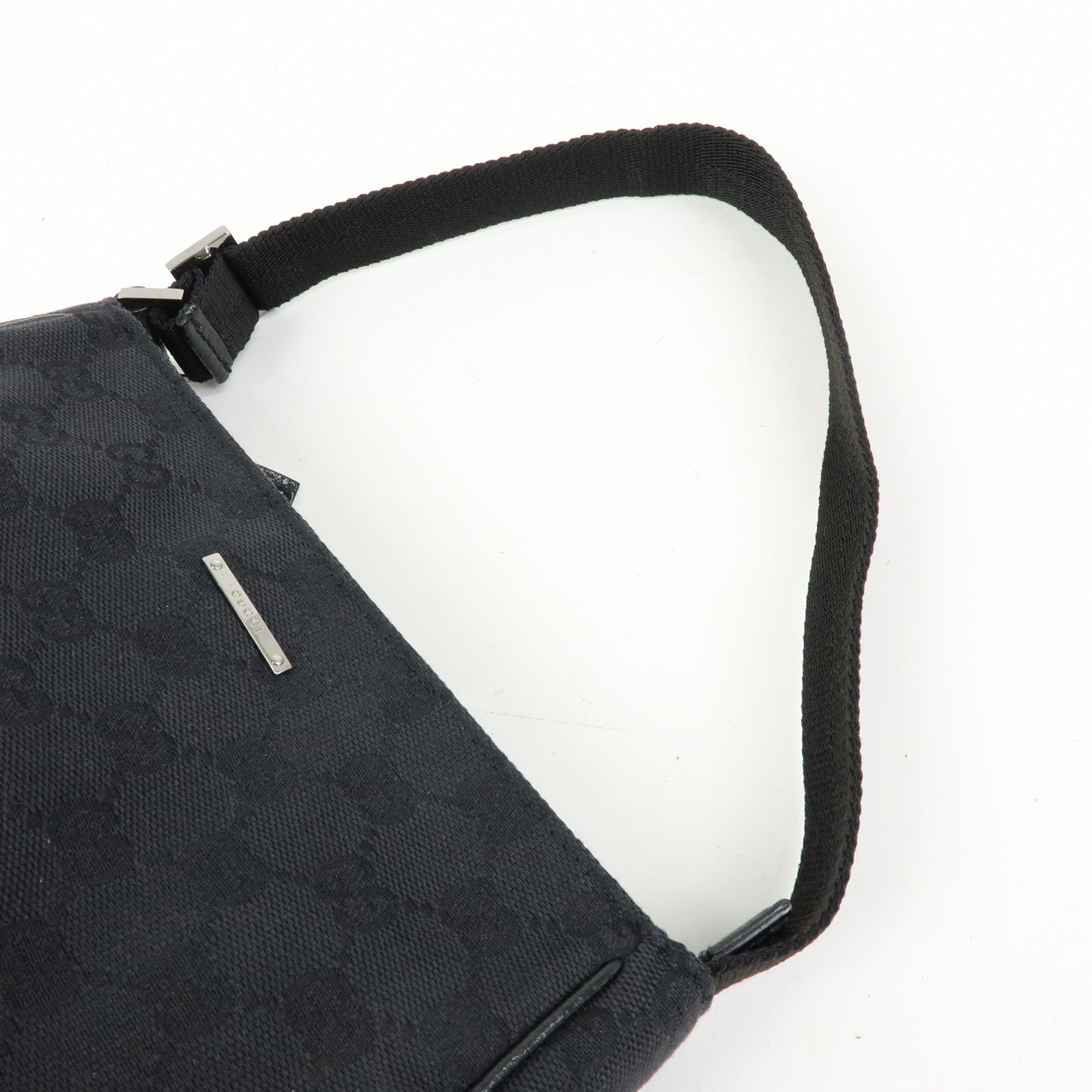GUCCI Logo GG Canvas Leather Small Hand Bag Pouch Black 106644