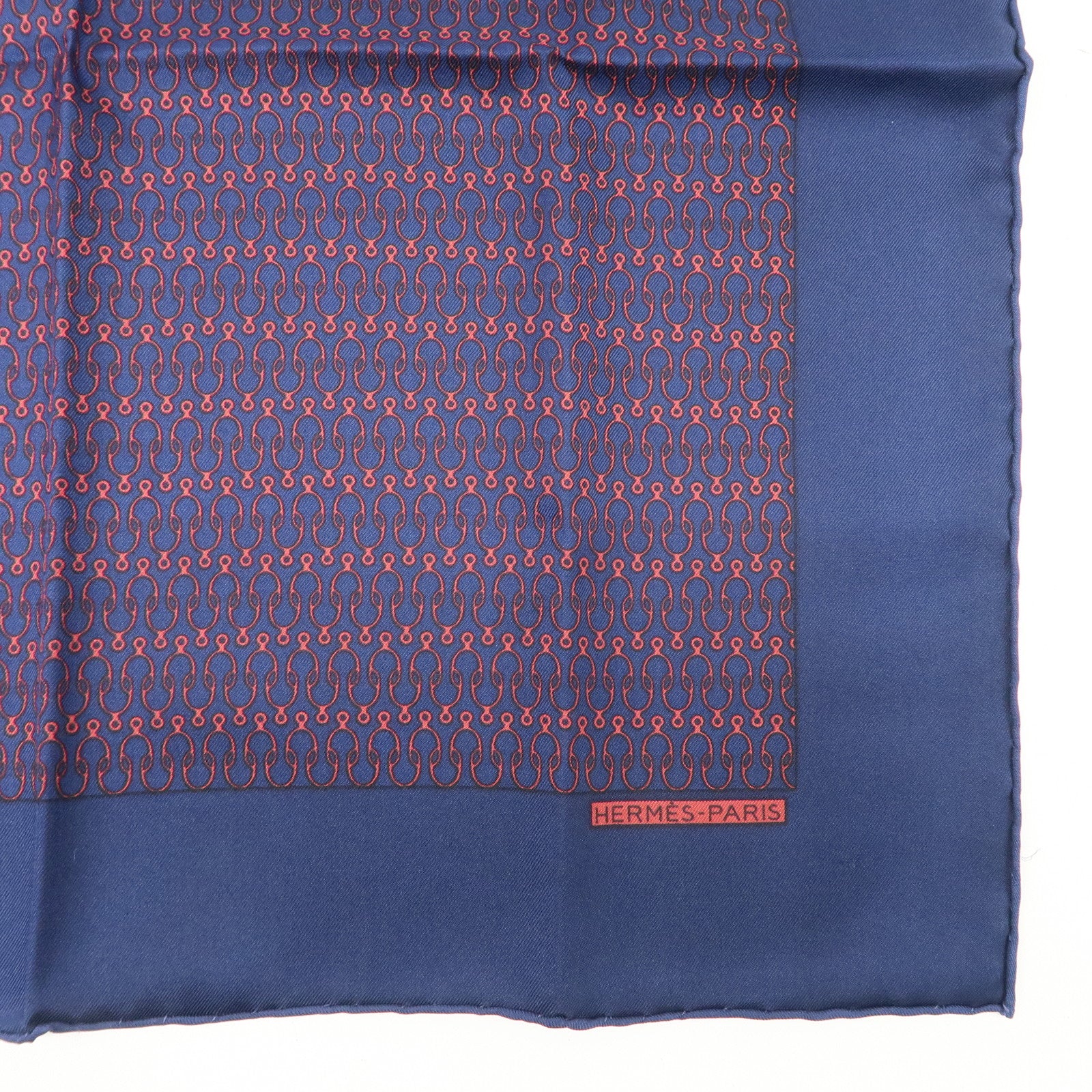 HERMES Petit Carre Silk 100% Mini Scarf Navy Red