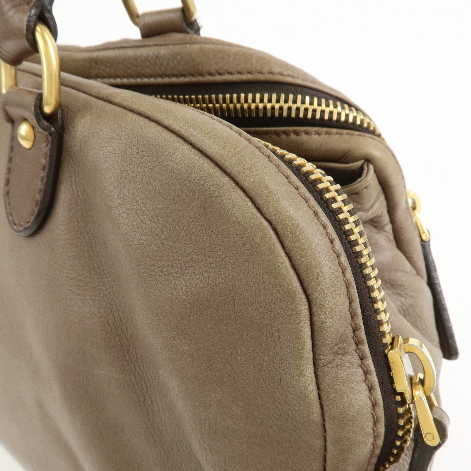 MIU MIU Logo Leather 2Way Bag Hand Bag Boston Bag Brown