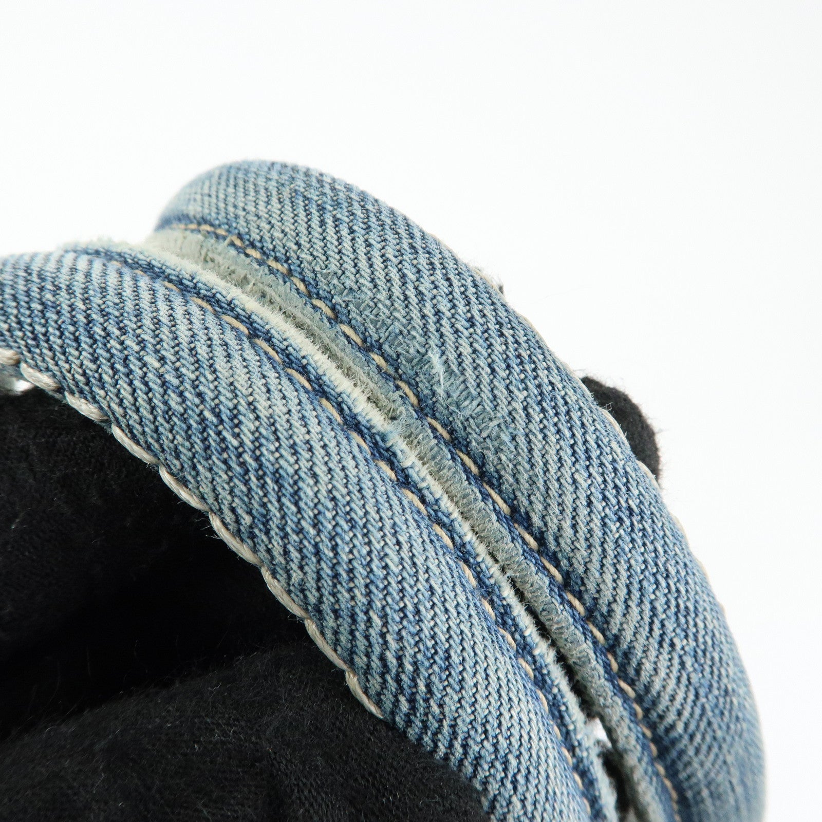 PRADA Triangle Logo Denim Tote Bag Hand Bag Blue BN2254