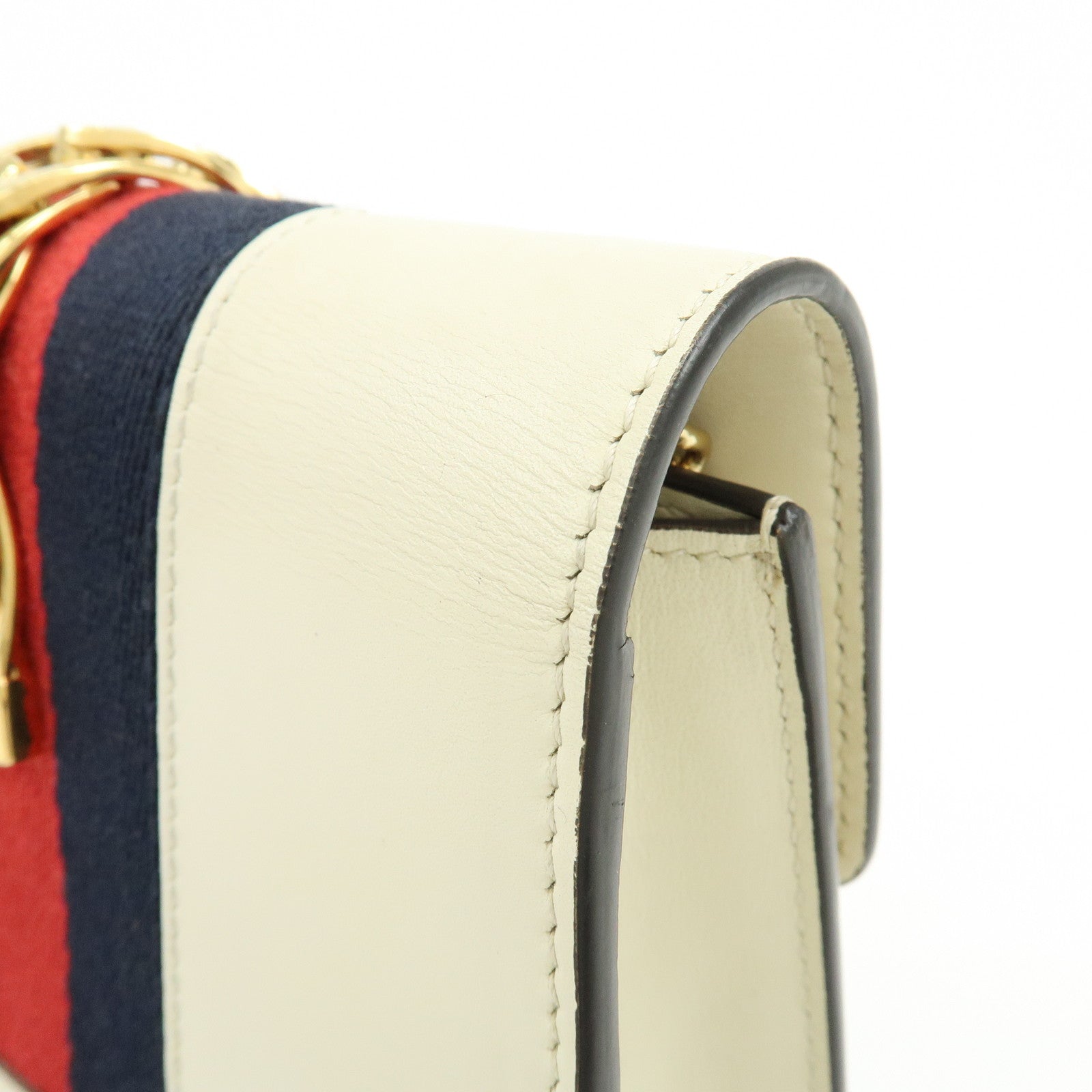 GUCCI Sherry Silvie Leather Canvas Chain Shoulder Bag White 494646