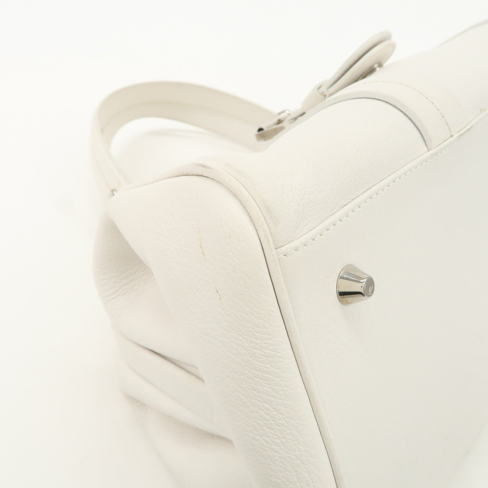 Christian Dior Logo Leather Hand Bag Boston Bag White