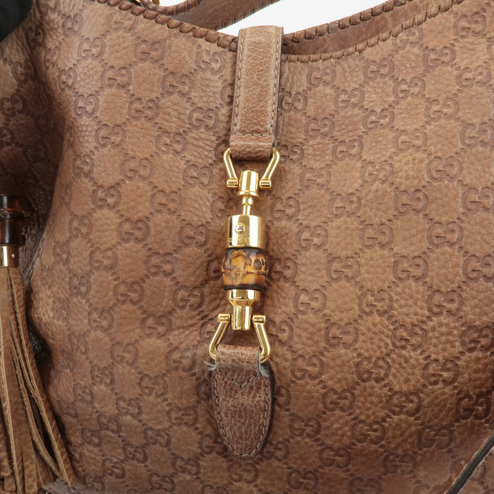 GUCCI New Jackie Bamboo Guccissima Leather Shoulder Bag Brown 218491 Used