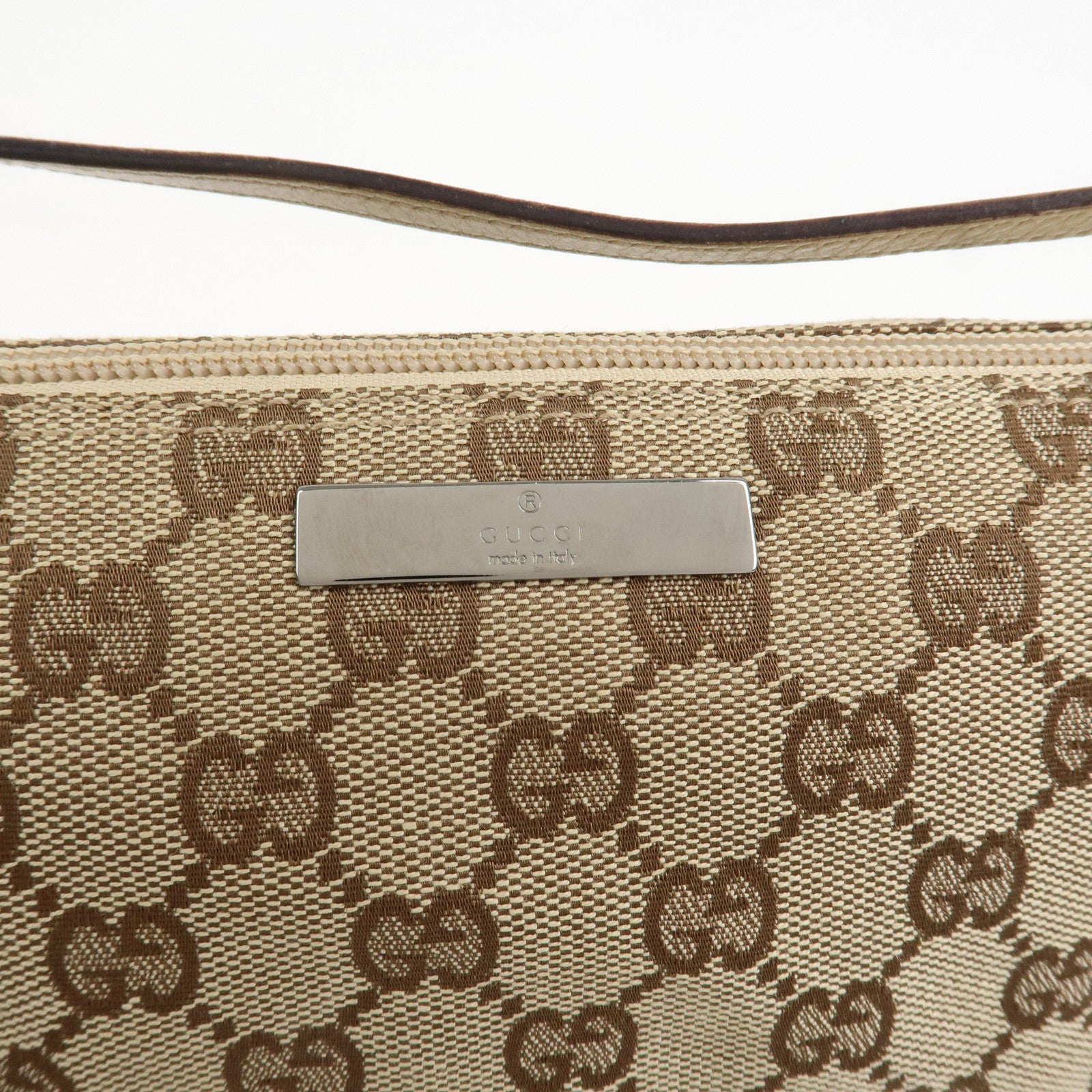 GUCCI Boat Bag GG Canvas Leather Hand Bag Pouch Beige Brown 07198