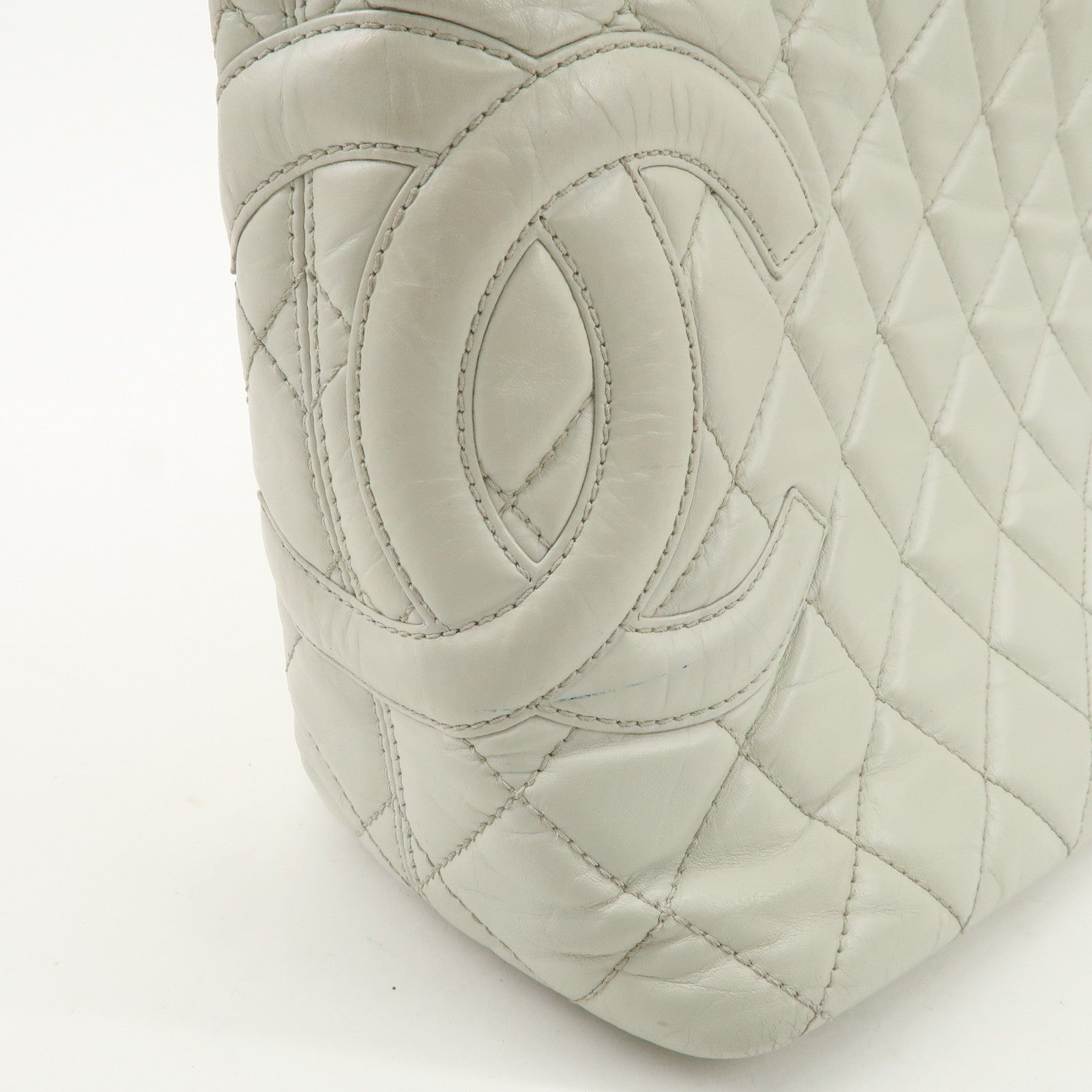 CHANEL Cambon Line Cotton Club Lamb Skin Shoulder Bag Hand Bag White A34318 Used