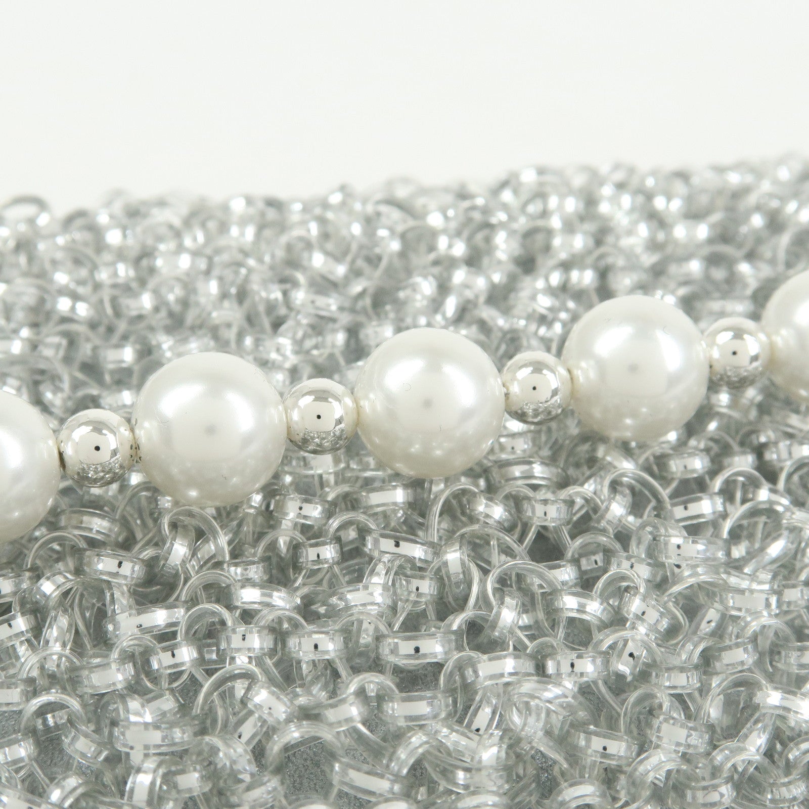 ANTEPRIMA PVC Wire Chain Pearl Hand Bag Long Wallet Silver