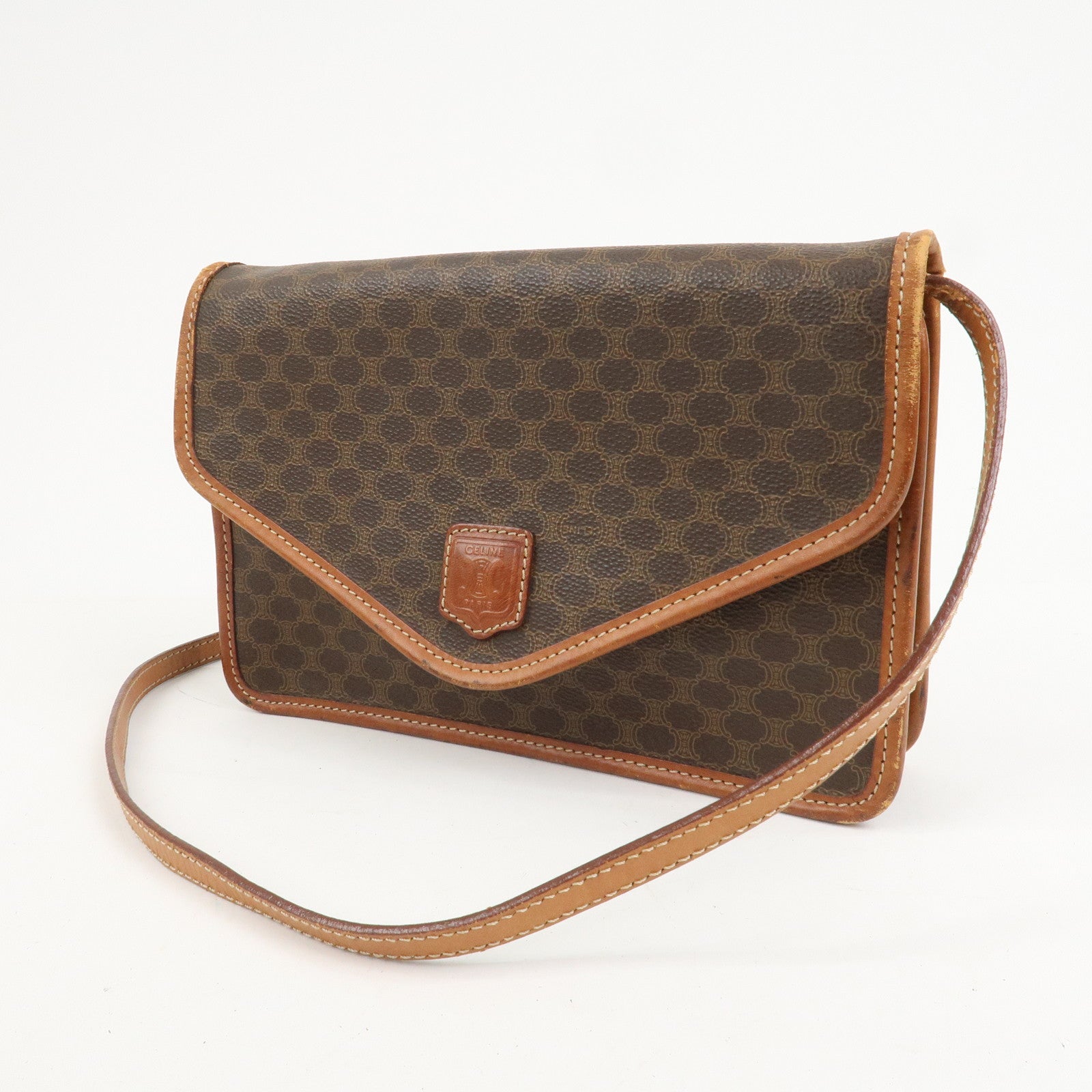 CELINE Macadam PVC Canvas Leather 2WAY Bag Shoulder Bag Brown