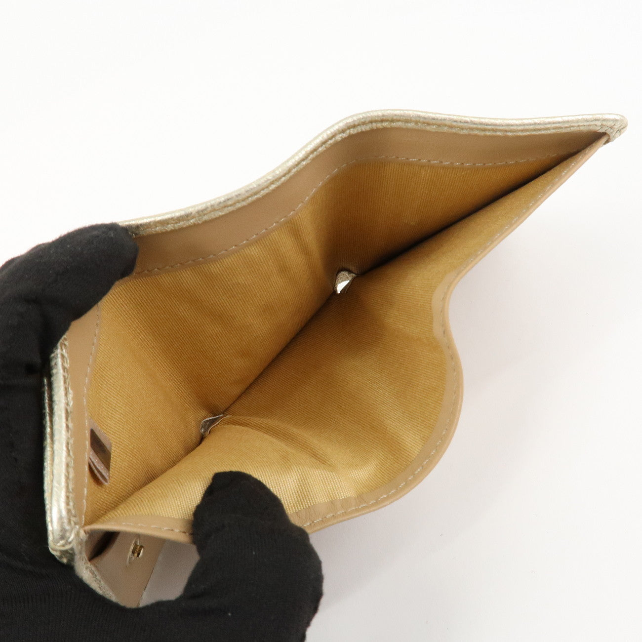 JIMMY CHOO Leather Star Studs Trifold Compact Wallet Gold Used