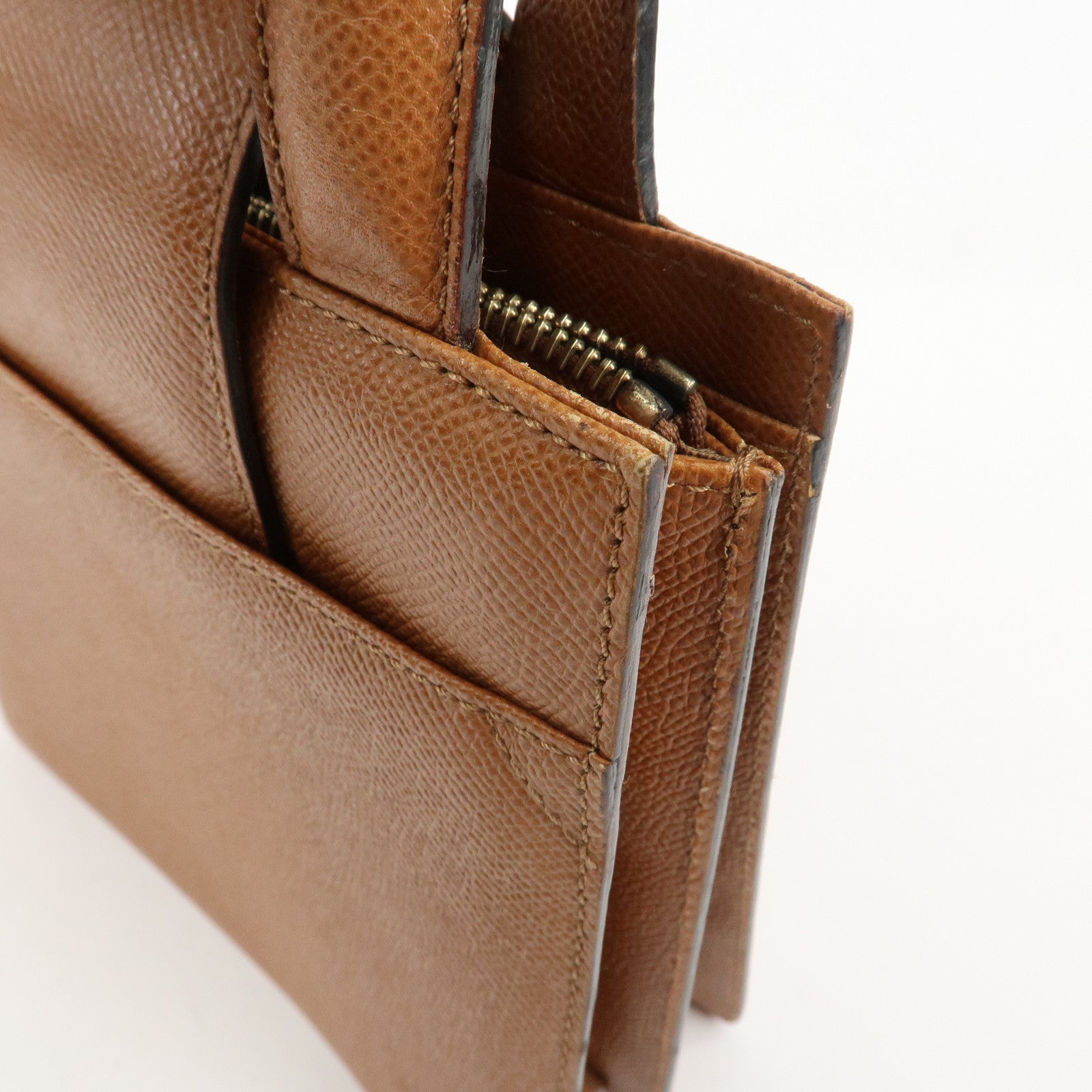 BVLGARI Bvlgari Bvlgari  Leather 2Way Bag Hand Bag Brown Gold Hardware Used