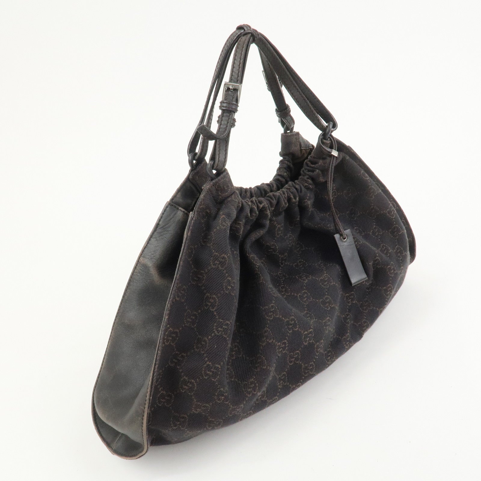 GUCCI GG Monogram Canvas Leather Tote Bag Hand Bag Brown 76554