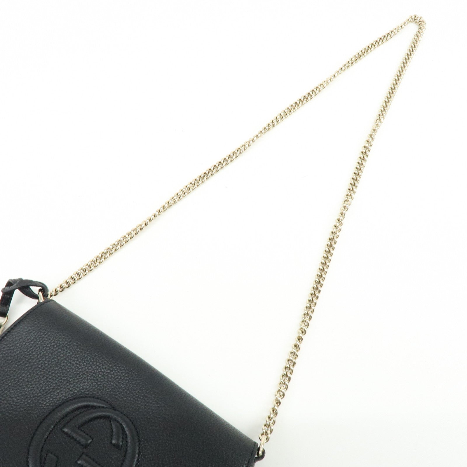 GUCCI SOHO Calf Leather Chain Shoulder Crossbody Bag Black 536224