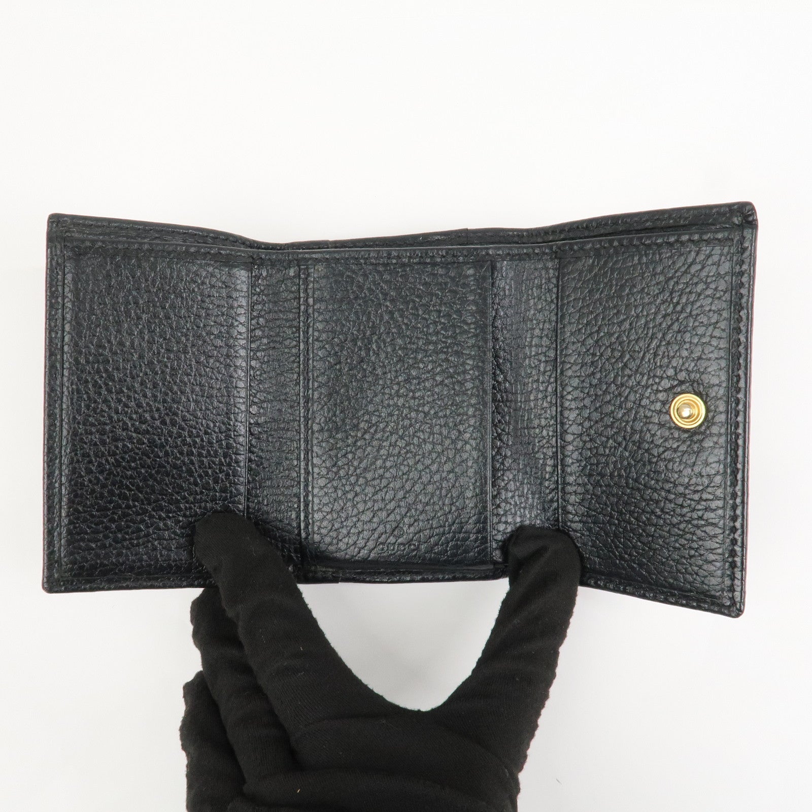 GUCCI GG Marmont Leather Small Tri-fold Compact Wallet Black 644407