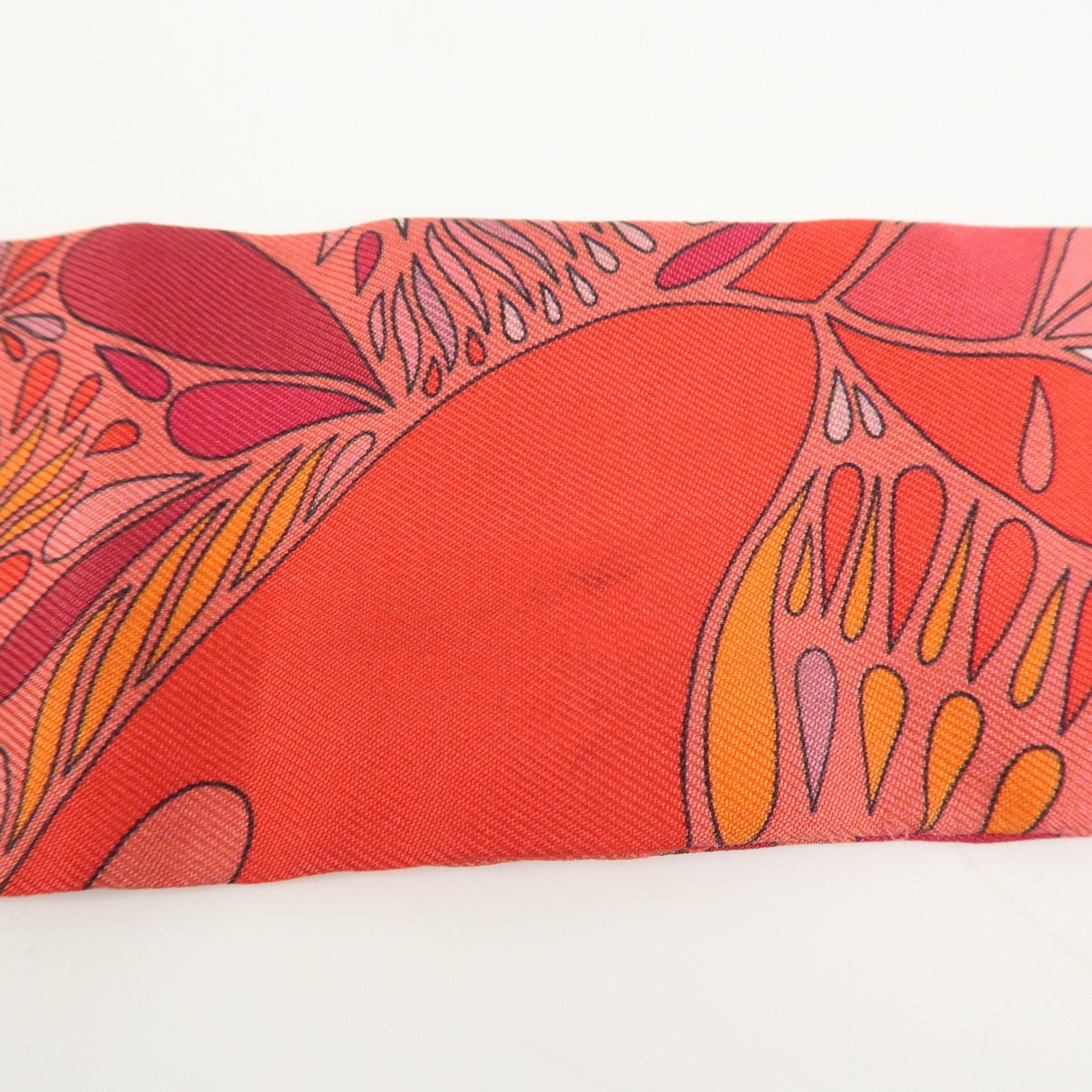 HERMES Twilly 100% Silk Scarf MILLEFLEURS DU MEXIQUE Orange