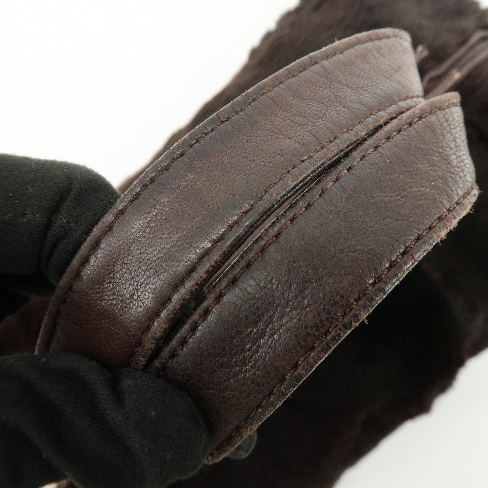 LOEWE Fur Nappa Leather Hand Bag Dark Brown
