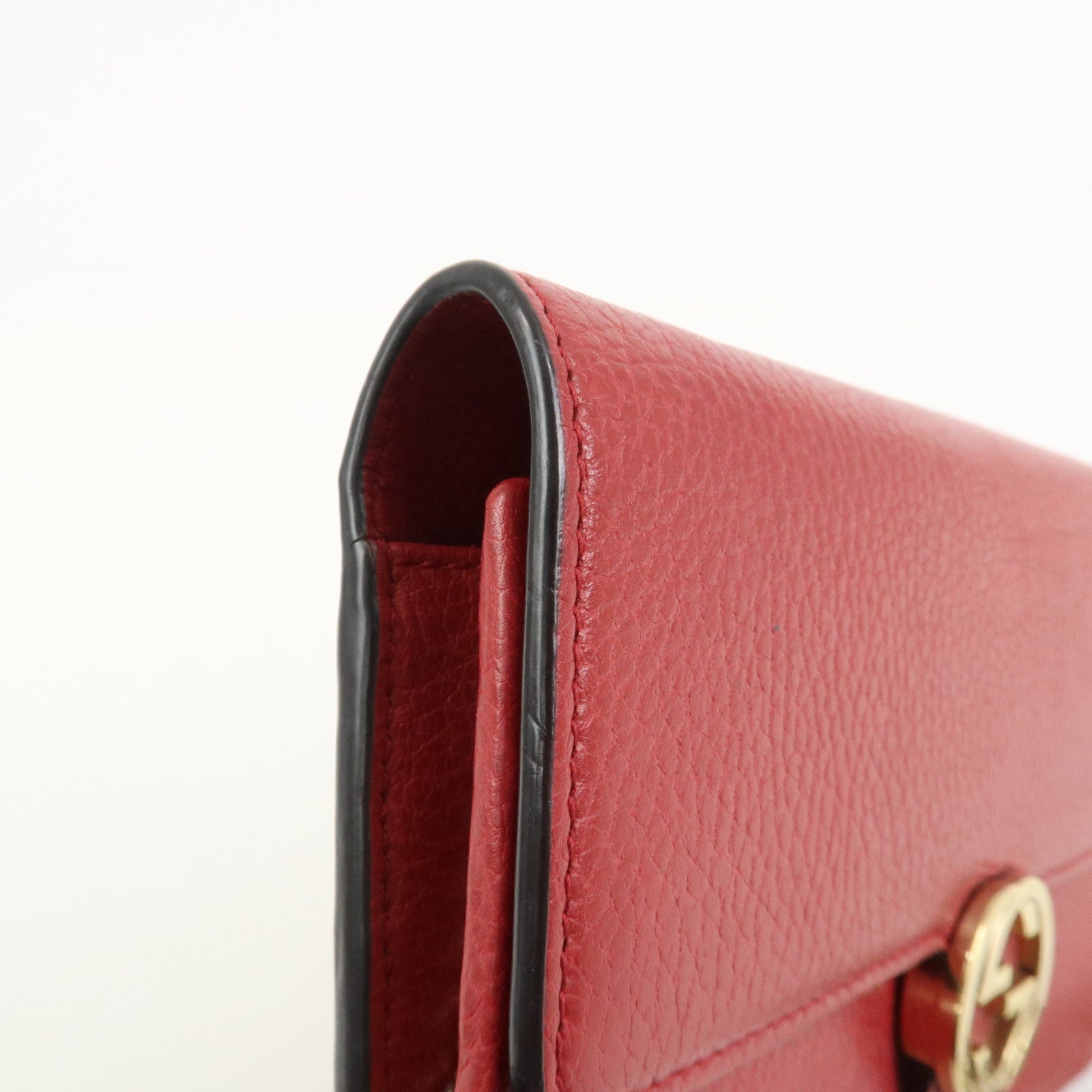 GUCCI Interlocking G Leather Chain Wallet Shoulder Bag Red 510314