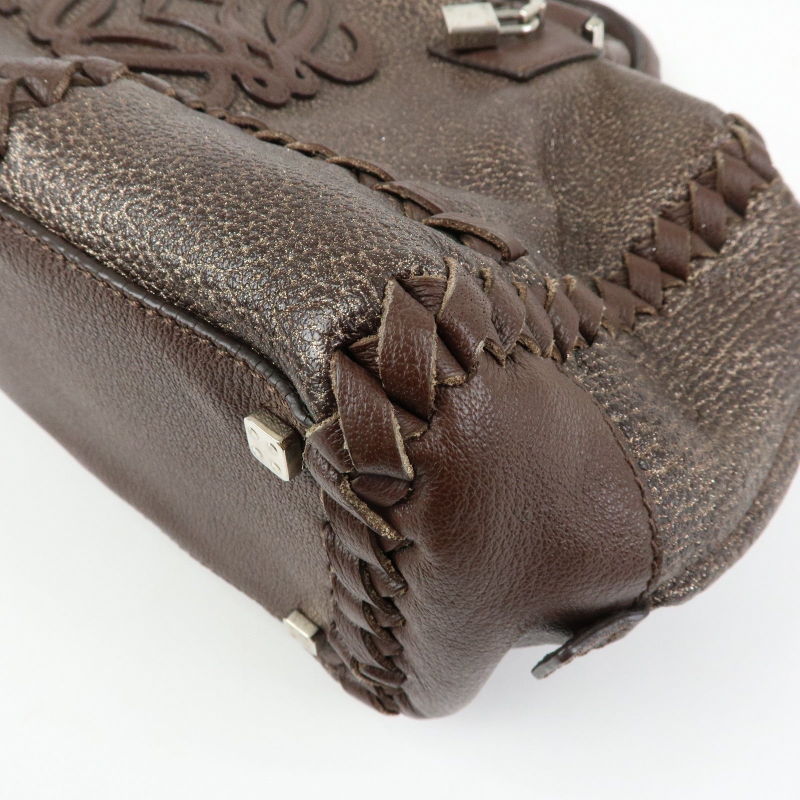 LOEWE Anagram Amazona 36 Leather Hand Bag Boston Bag Brown