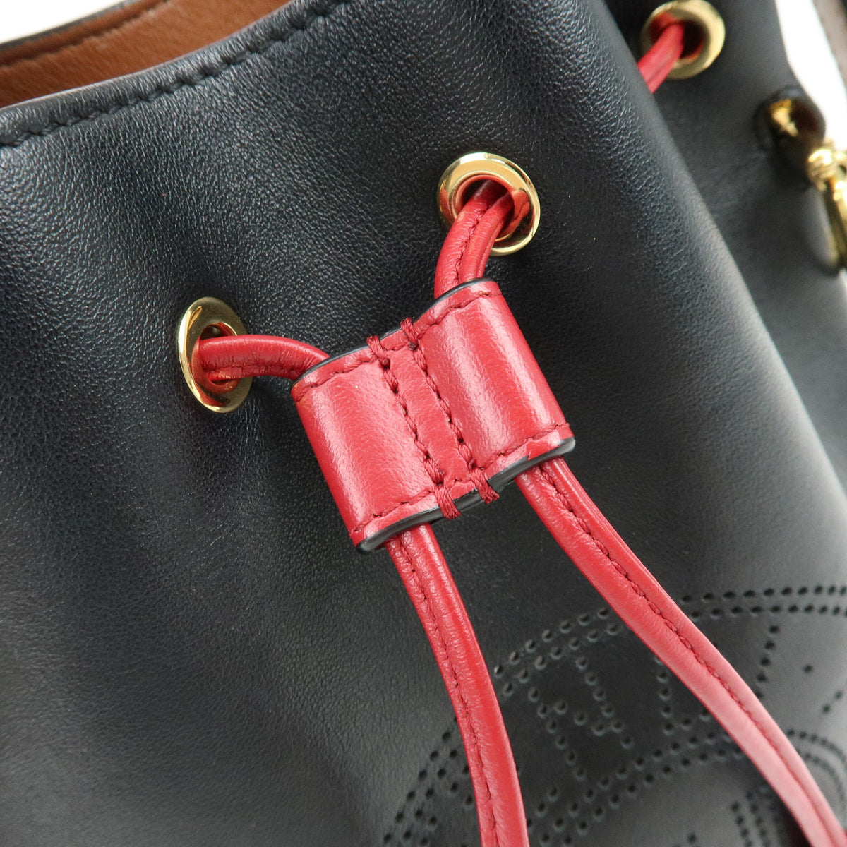 FENDI Mon Tresor Leather 2Way Bag Hand Bag Shoulder Bag Black Red