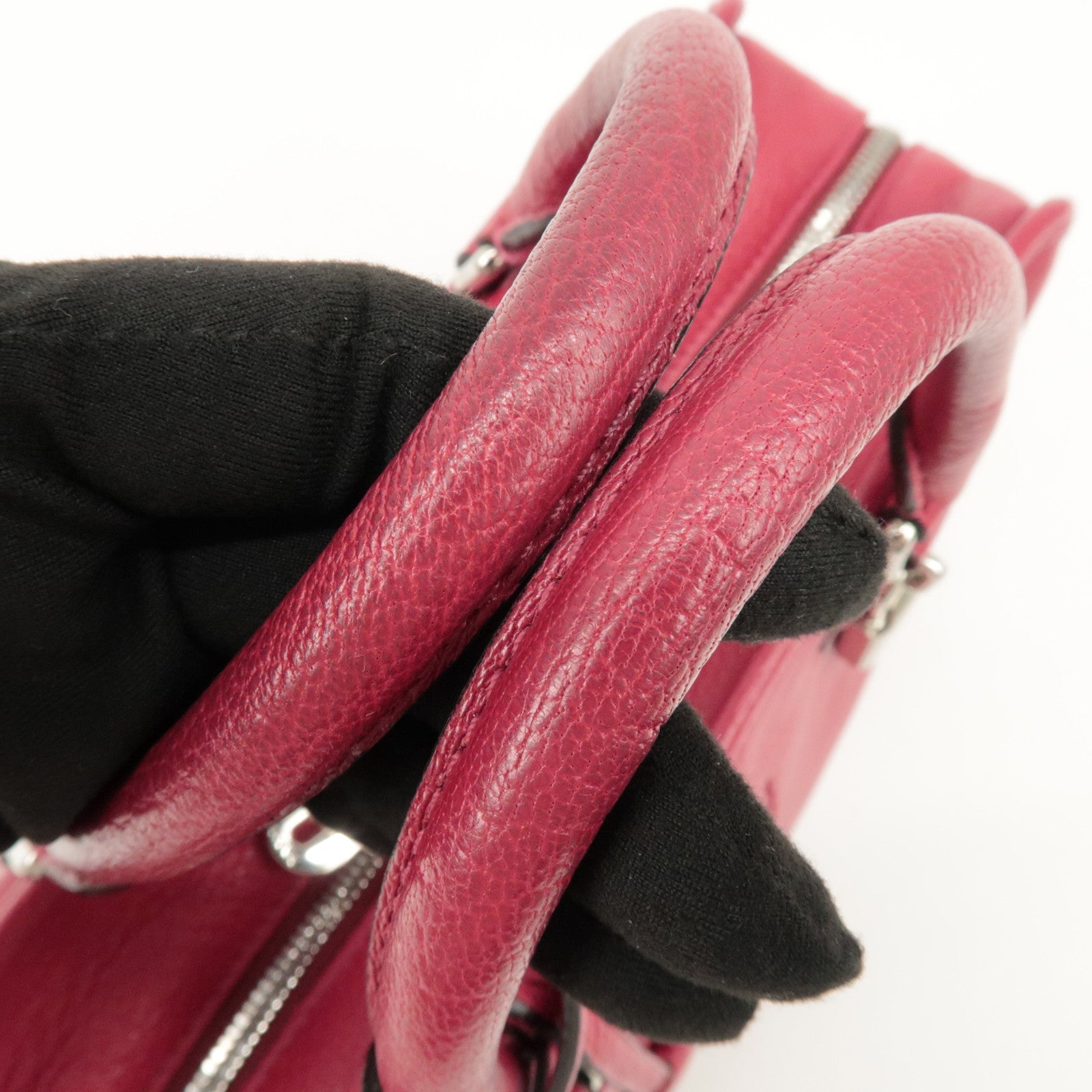 LOEWE Anagram Leather Amazona 28 Hand Bag Boston Bag Red Used