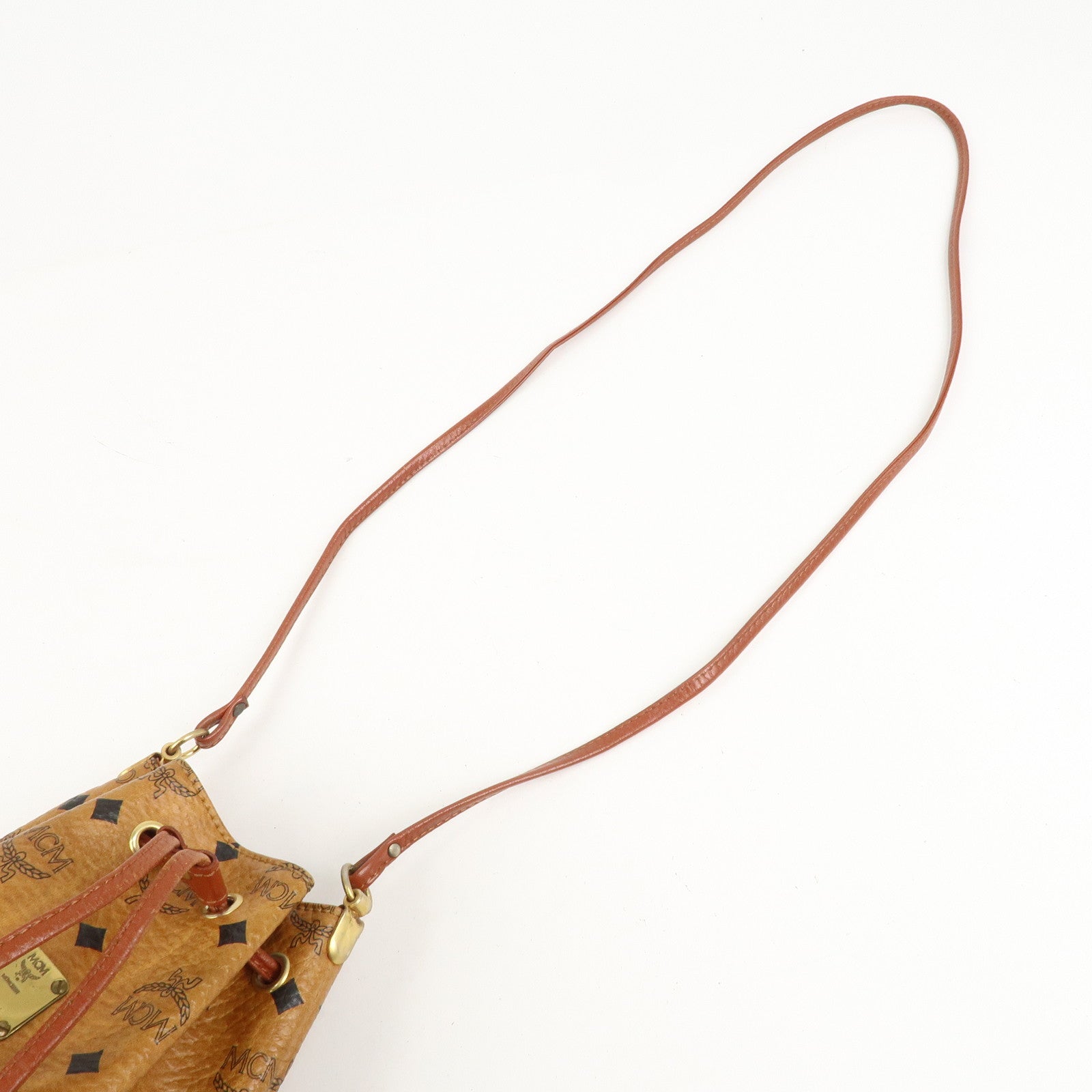 MCM Visetos Leather Drawstring Shoulder Bag Brown