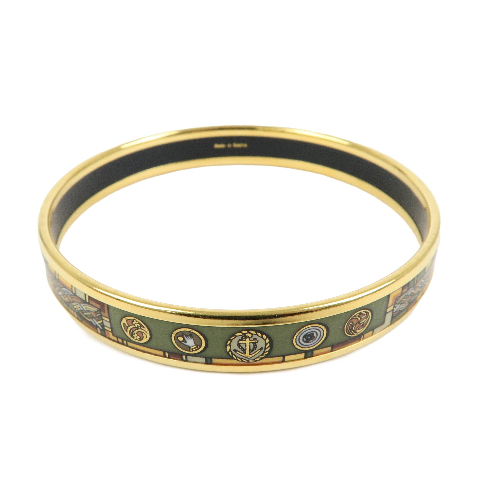 HERMES Email PM Gold Plated Bangle Bracelet Gold Green