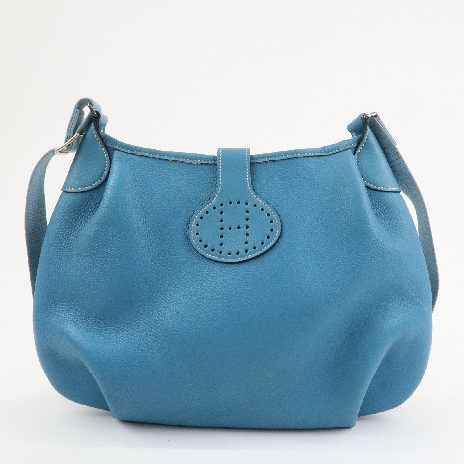 HERMES Leather Rodeo Du Shoulder Bag H Logo Light Blue