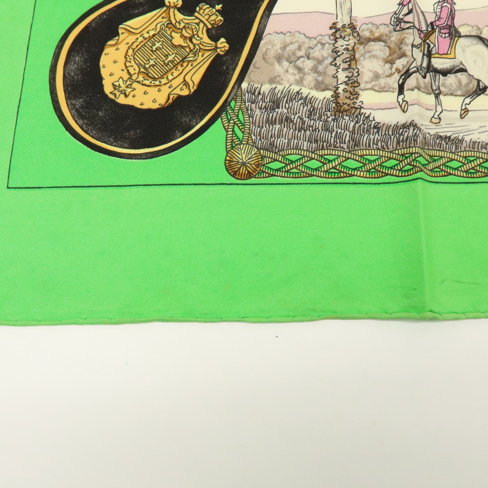 HERMES Carre 90 Silk 100% Scarf GRANDS ATTELAGES Green Pink Gold