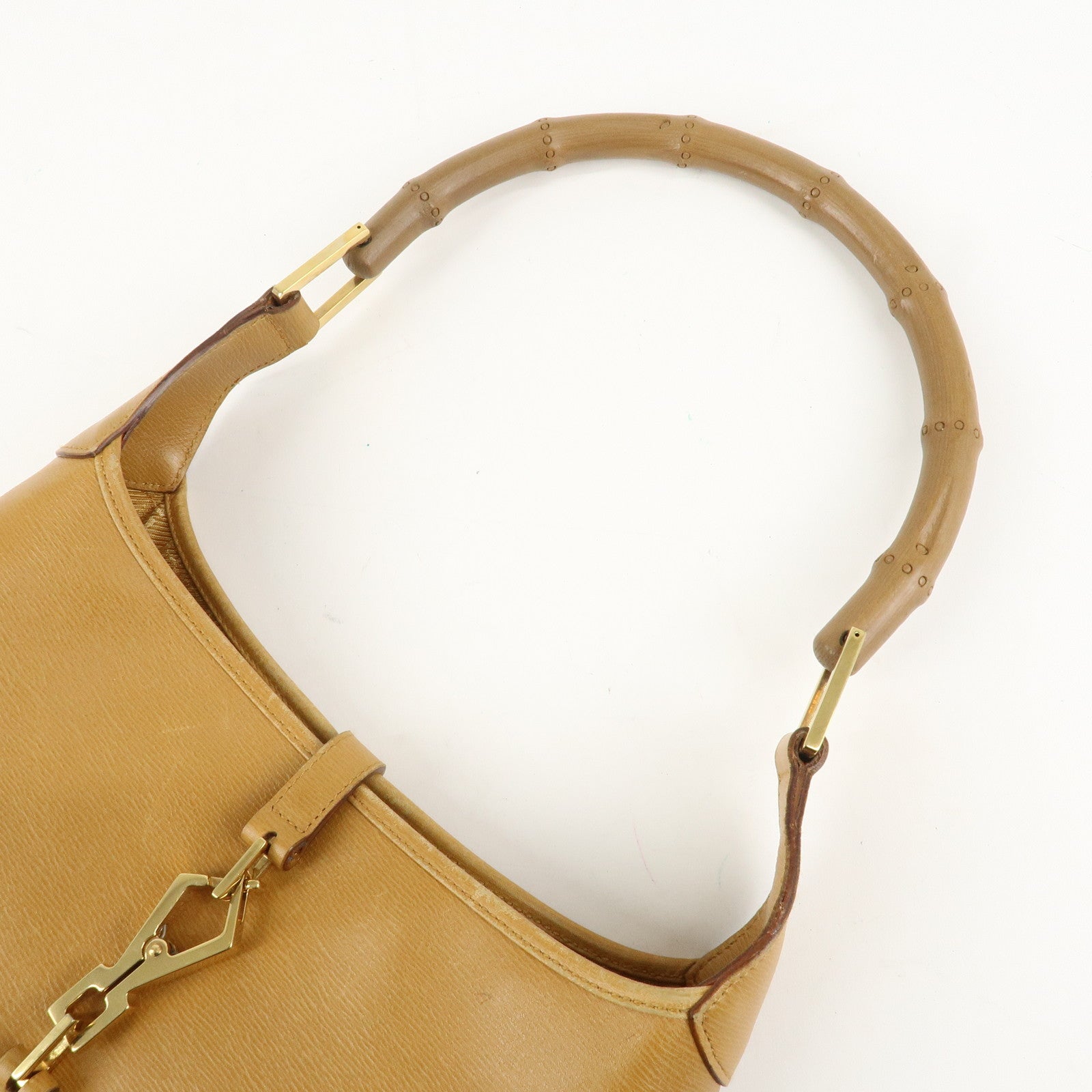 GUCCI Bamboo Leather Shoulder Bag Hand Bag Beige 001.4060.002058 Used