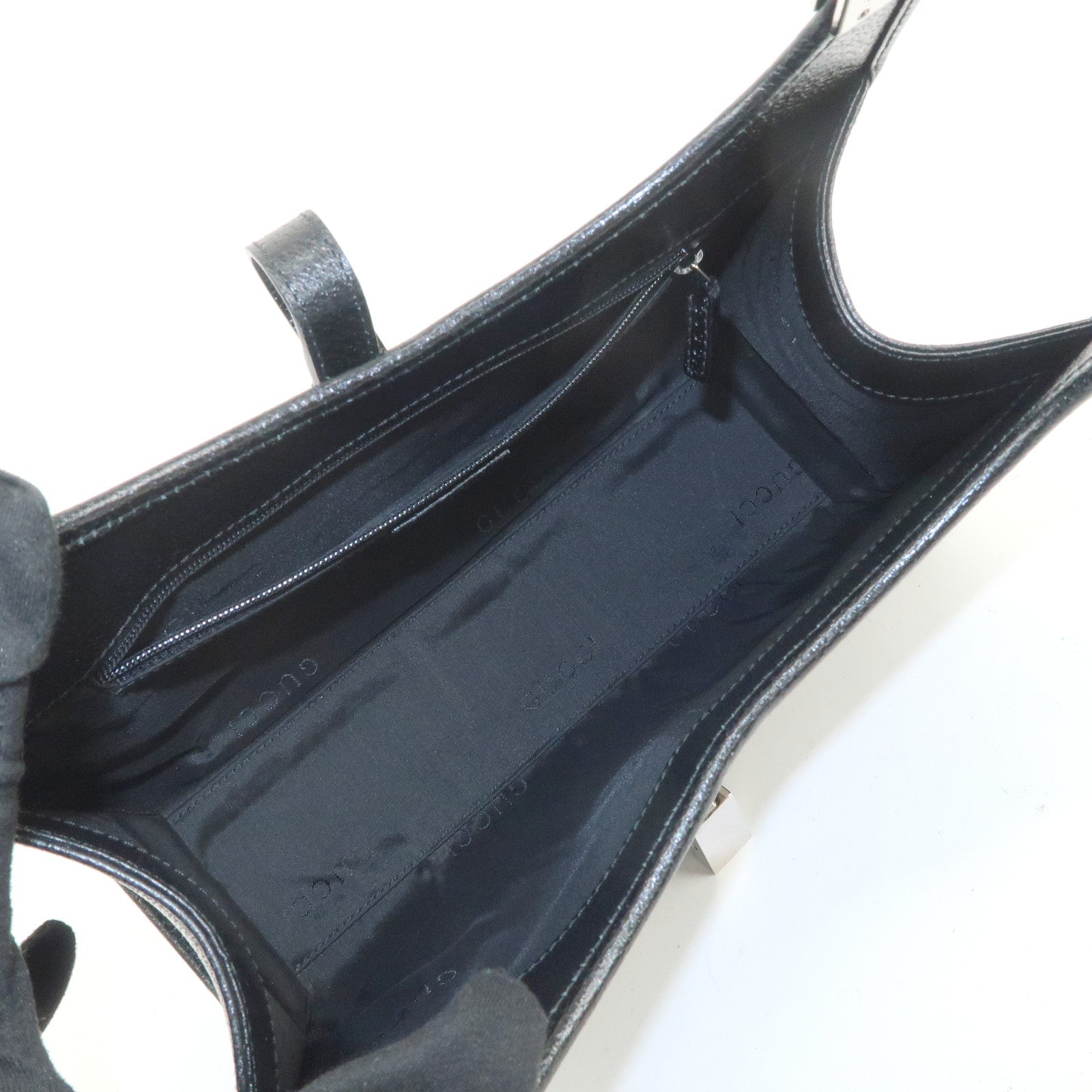 GUCCI Jackie Leather Hand Bag Black 002.1068