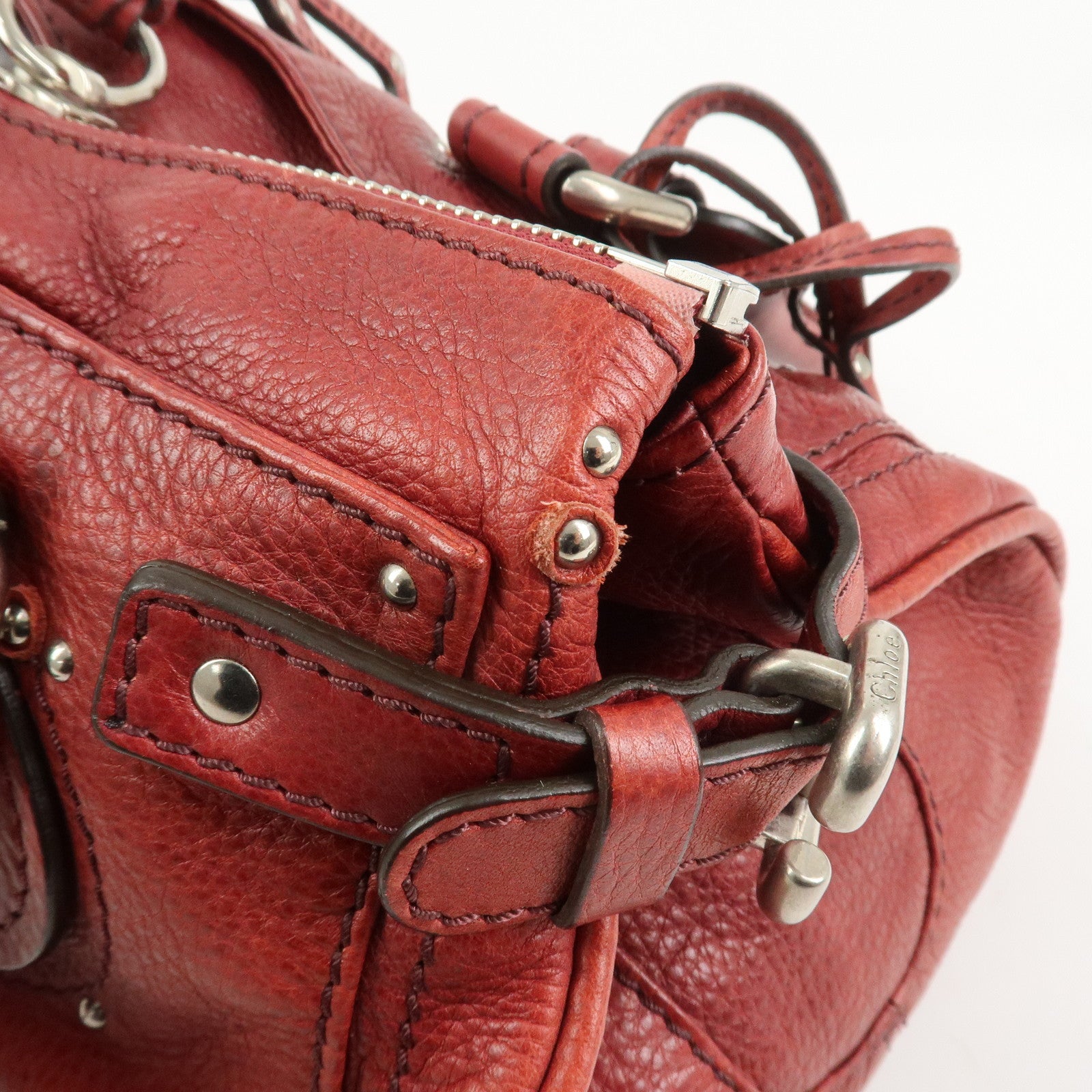 Chloe Paddington Leather Hand Bag Shoulder Bag Red