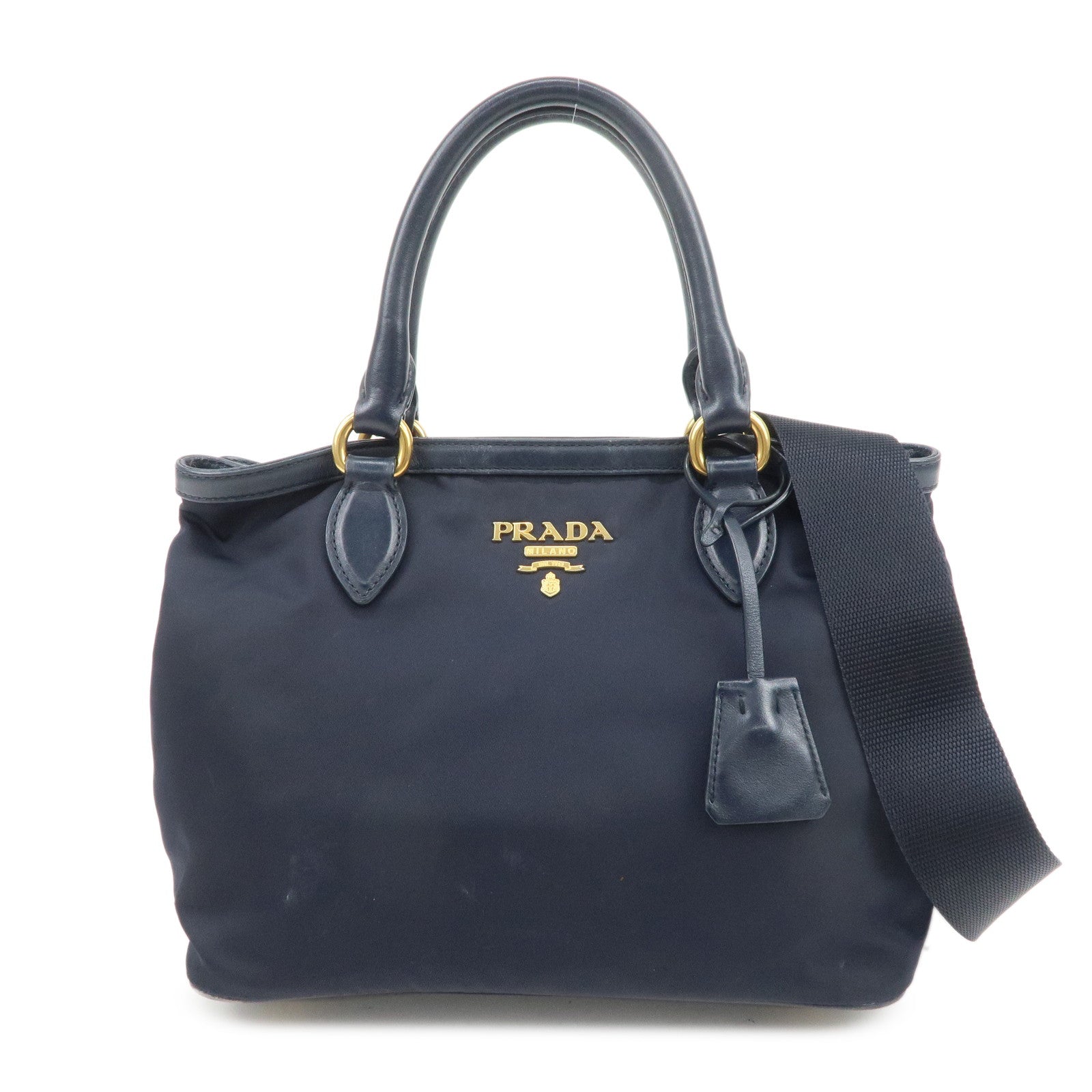 PRADA Logo Nylon 2Way Bag Hand Bag Shoulder Bag Navy 1BA172