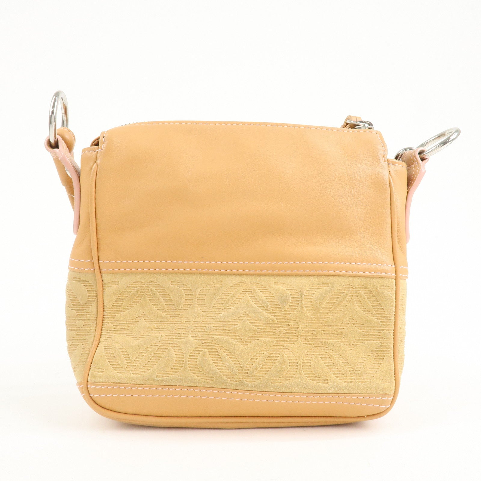 LOEWE Anagram Leather Suede Shoulder Bag Biege Silver HDW Used